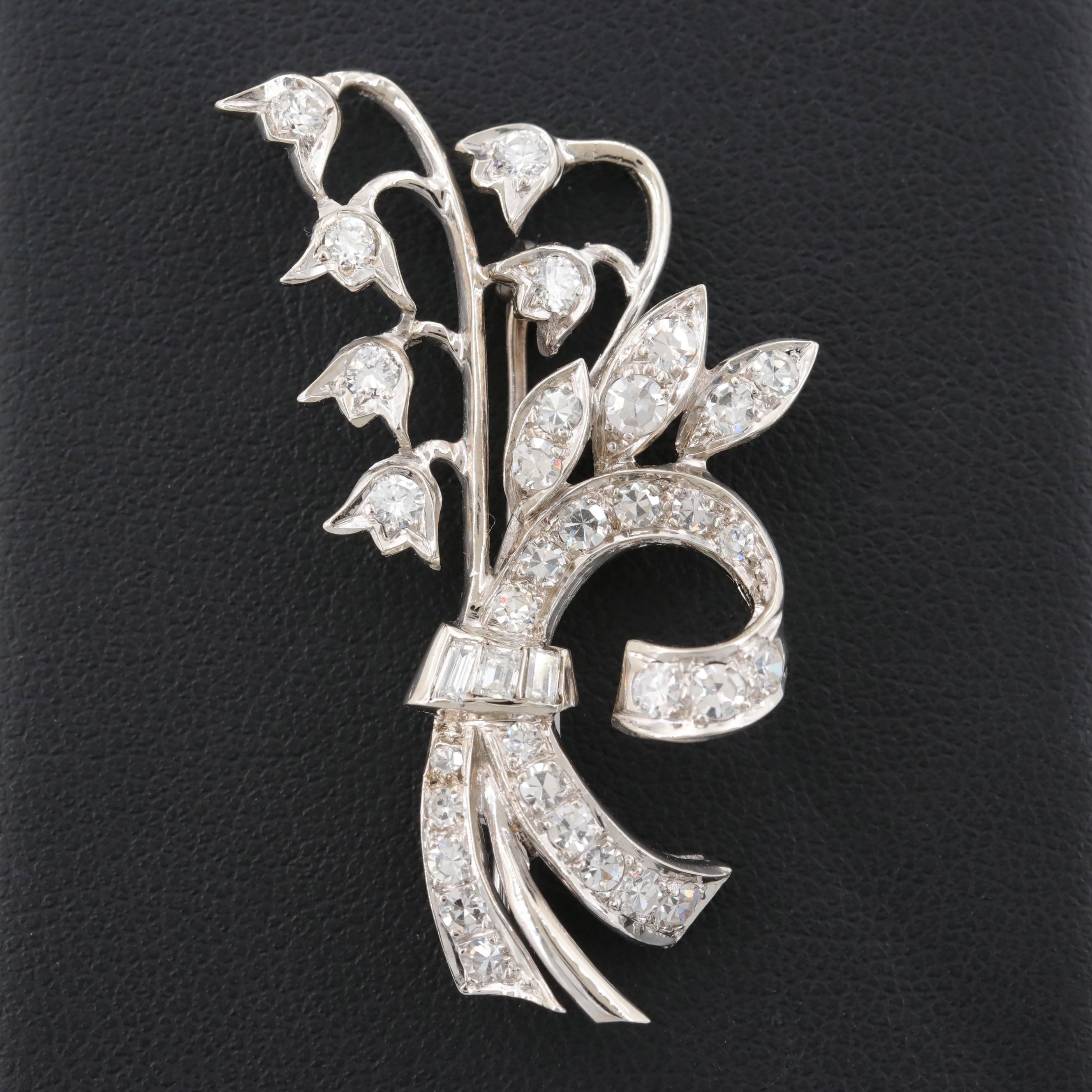 14K White Gold 1.27 CTW Diamond Lily of the Valley Brooch