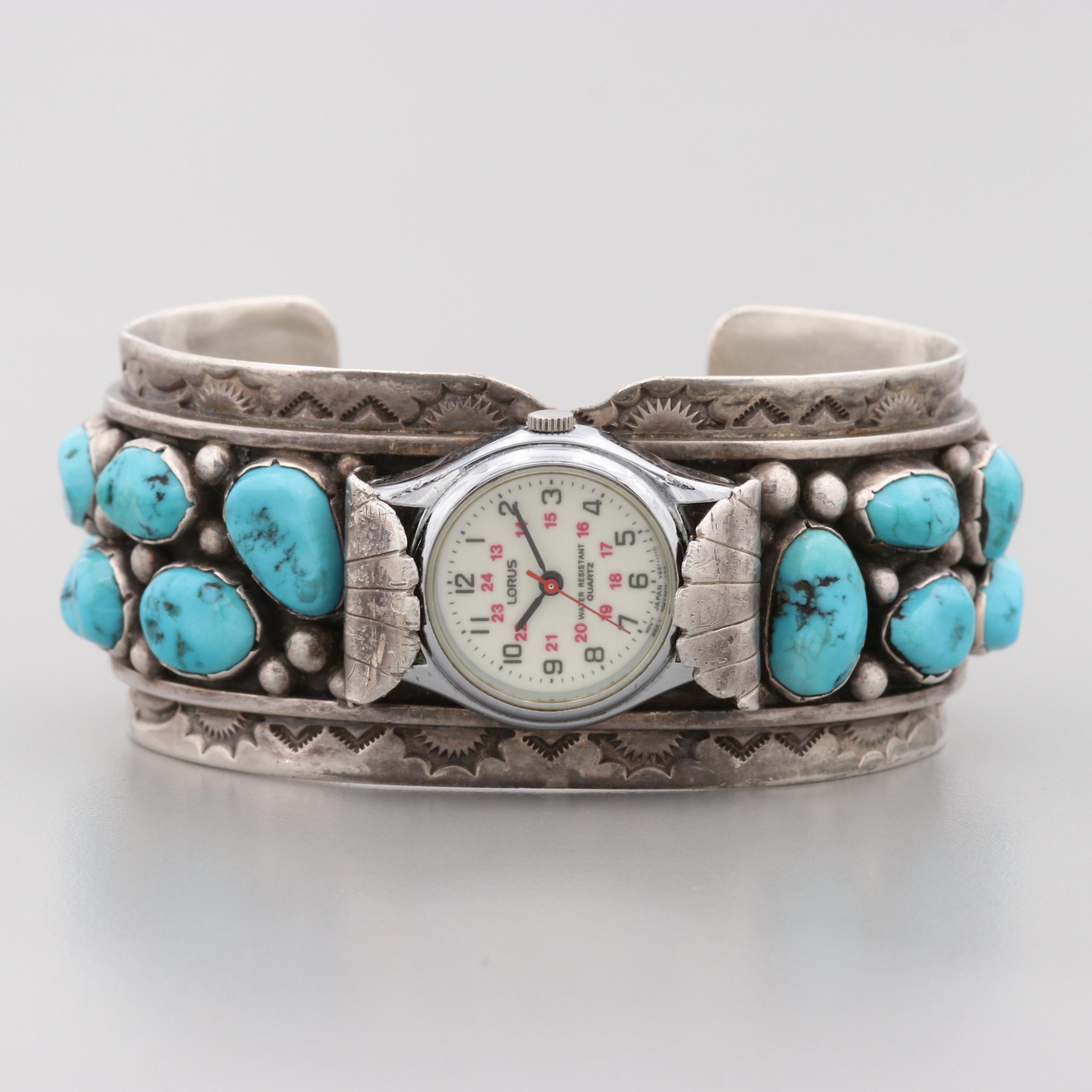 Lorus Sterling Silver and Turquoise Quartz Watch