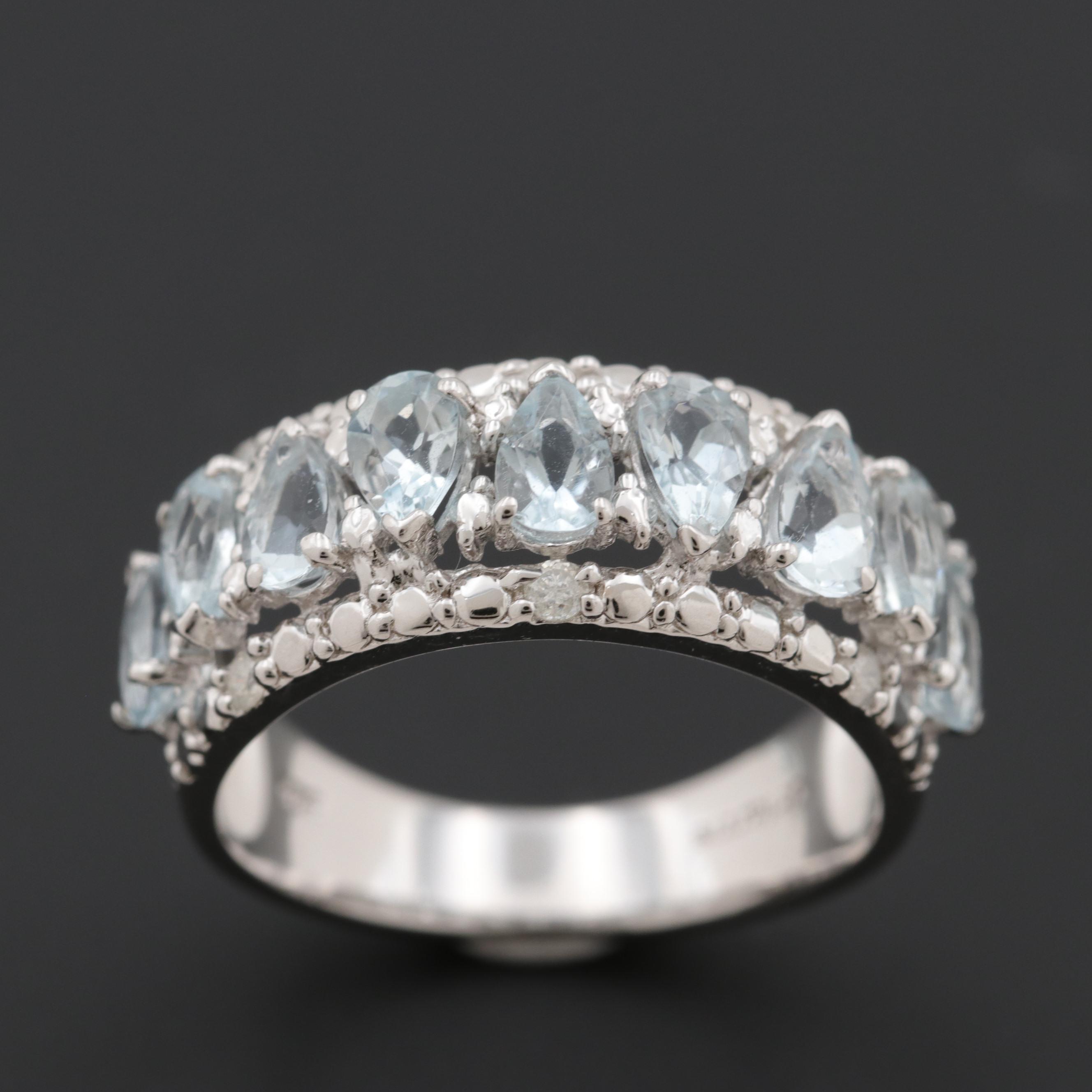 Sterling Silver Aquamarine and Diamond Ring