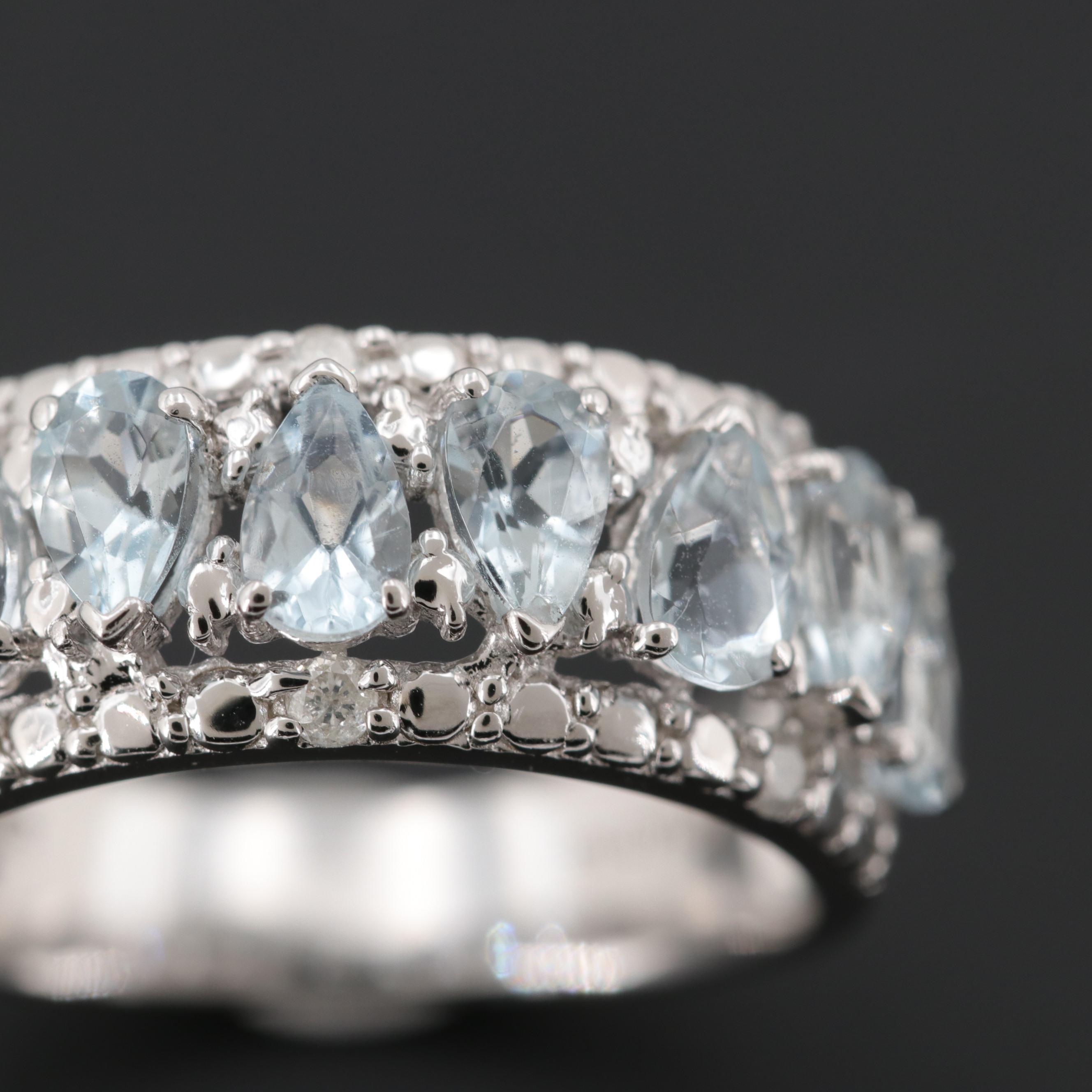 Sterling Silver Aquamarine and Diamond Ring
