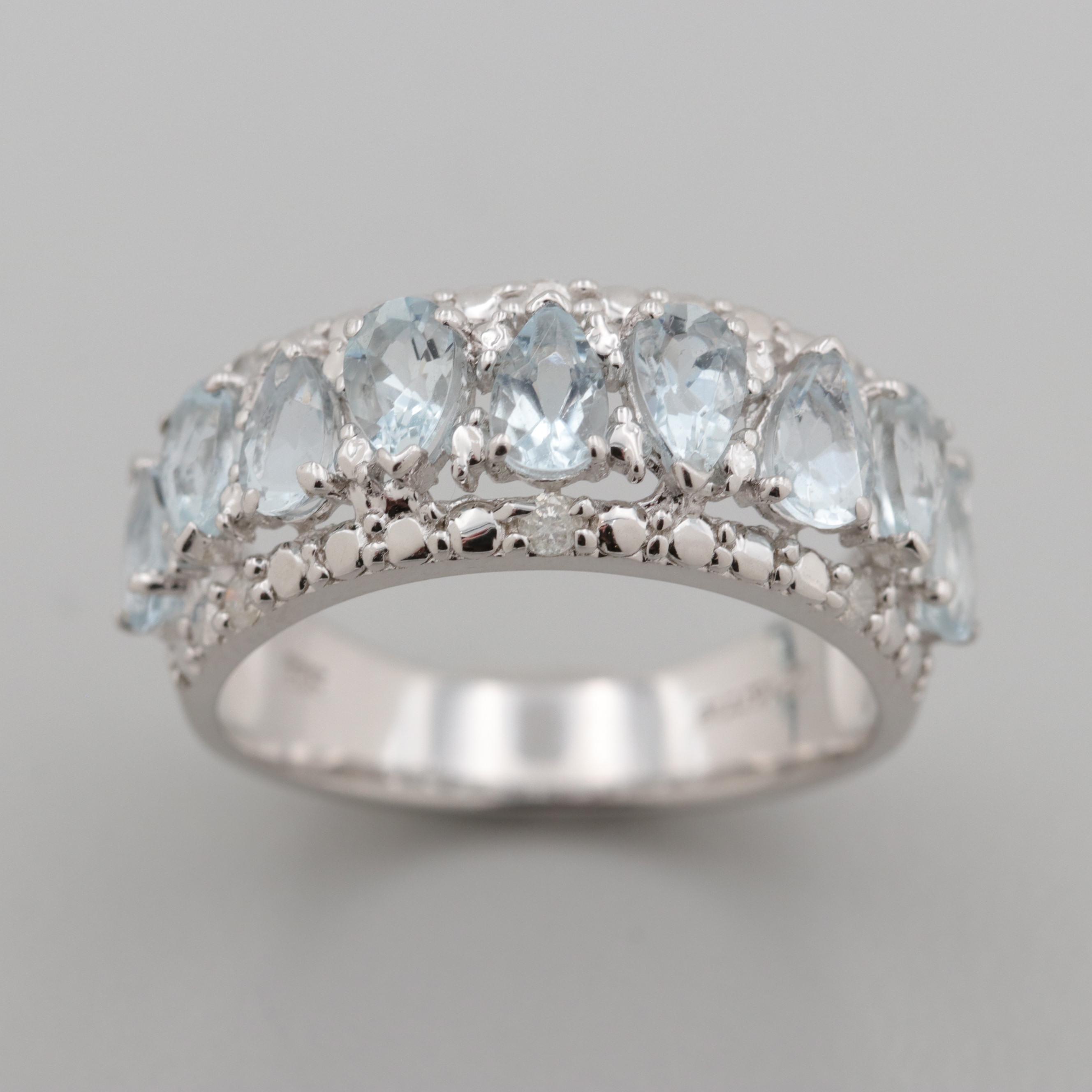 Sterling Silver Aquamarine and Diamond Ring