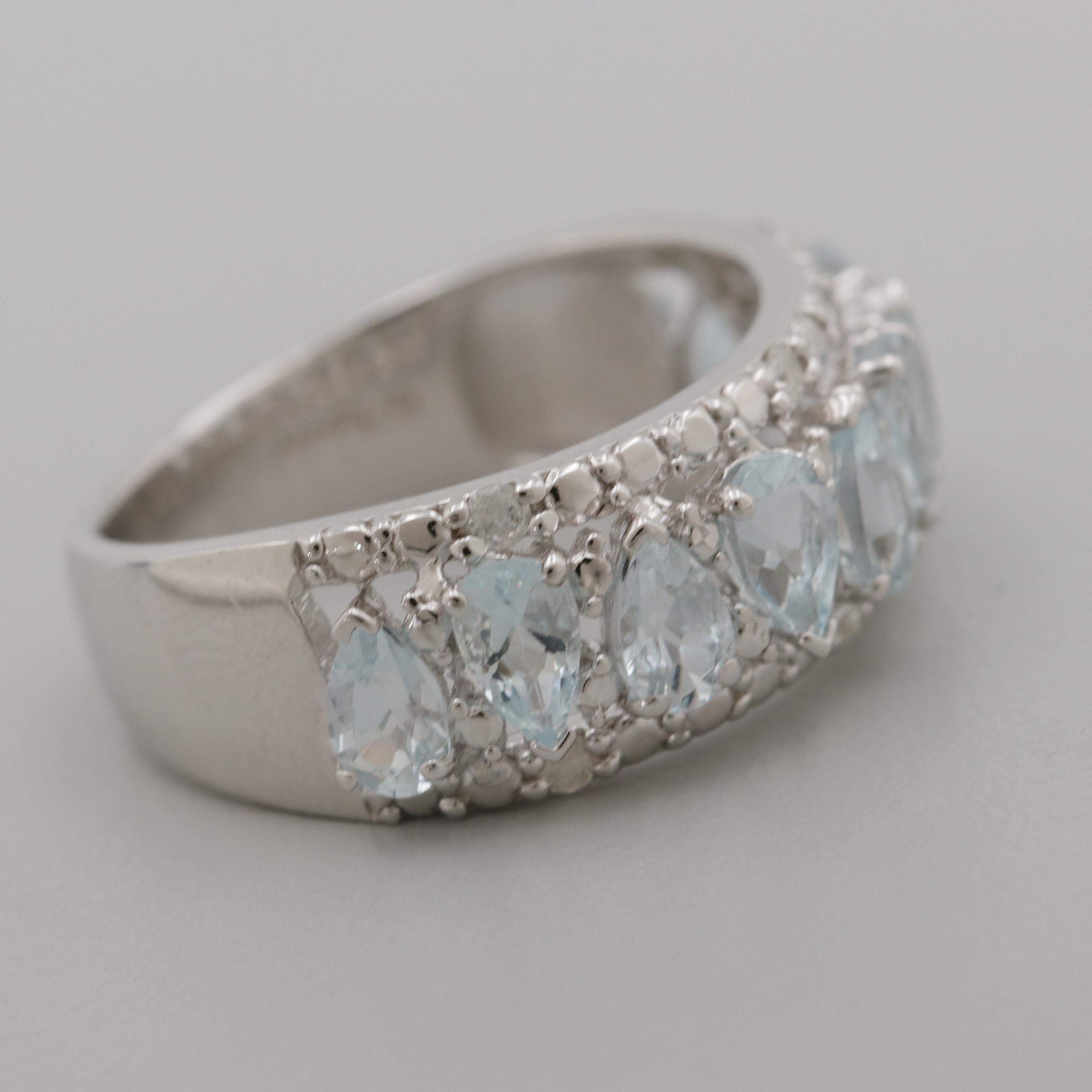 Sterling Silver Aquamarine and Diamond Ring