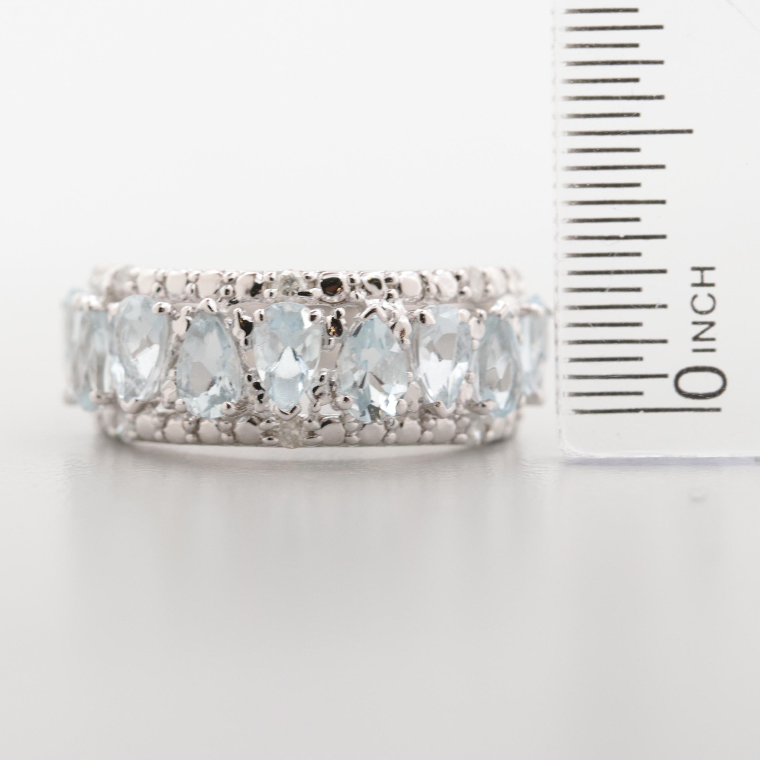 Sterling Silver Aquamarine and Diamond Ring