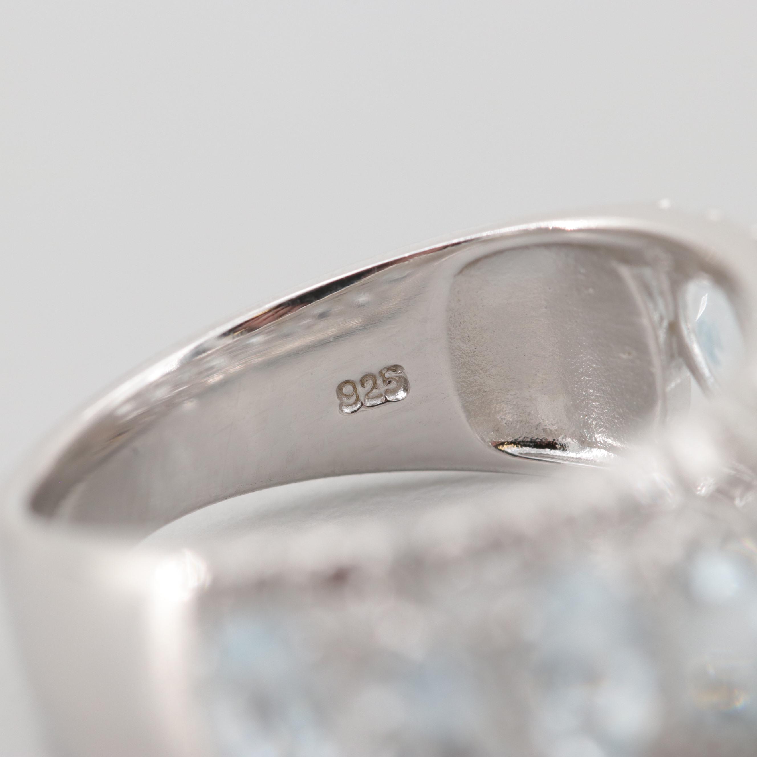 Sterling Silver Aquamarine and Diamond Ring