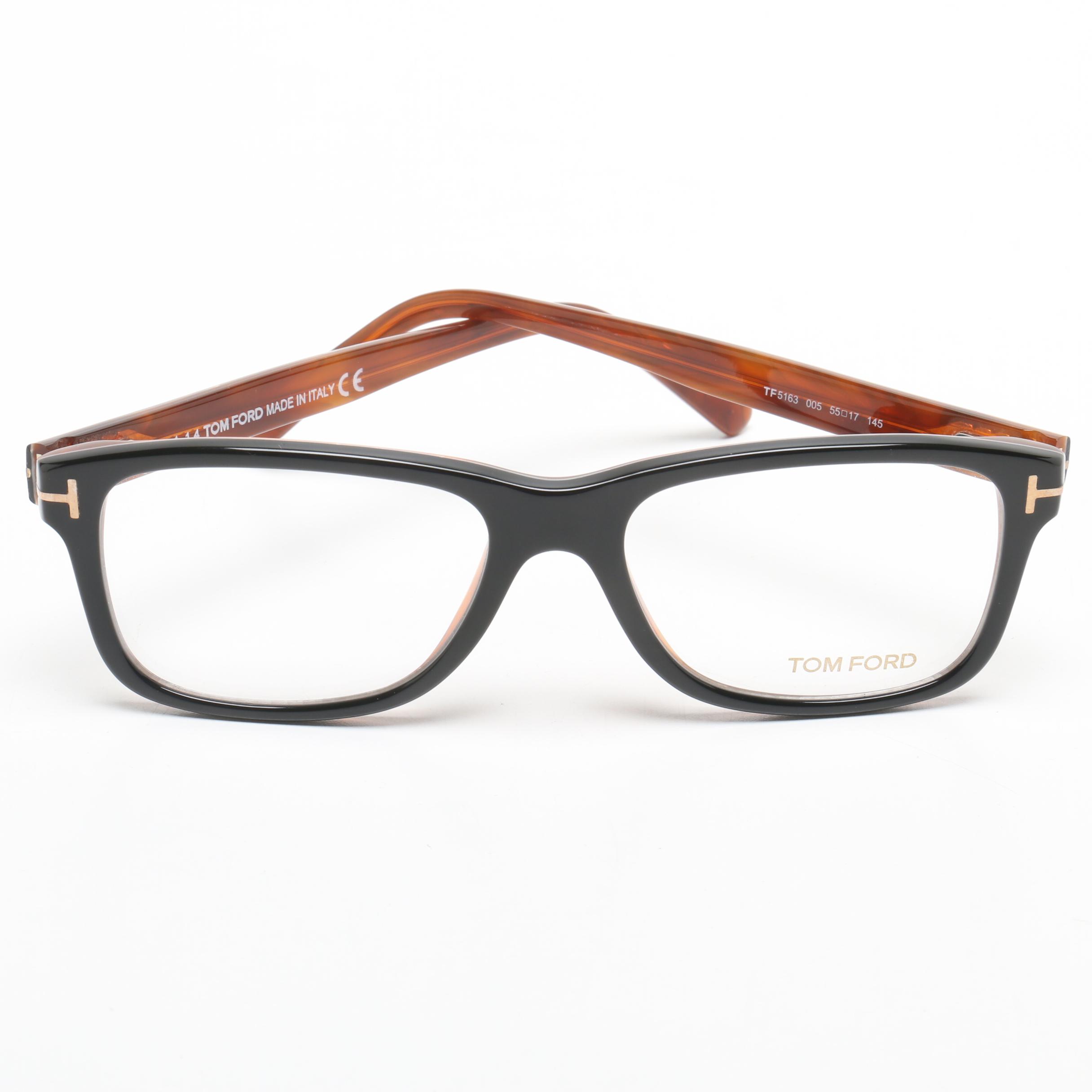 Tom Ford Black Horn-Rimmed TF5163 Eyeglasses with Case and Box, Made in Italy