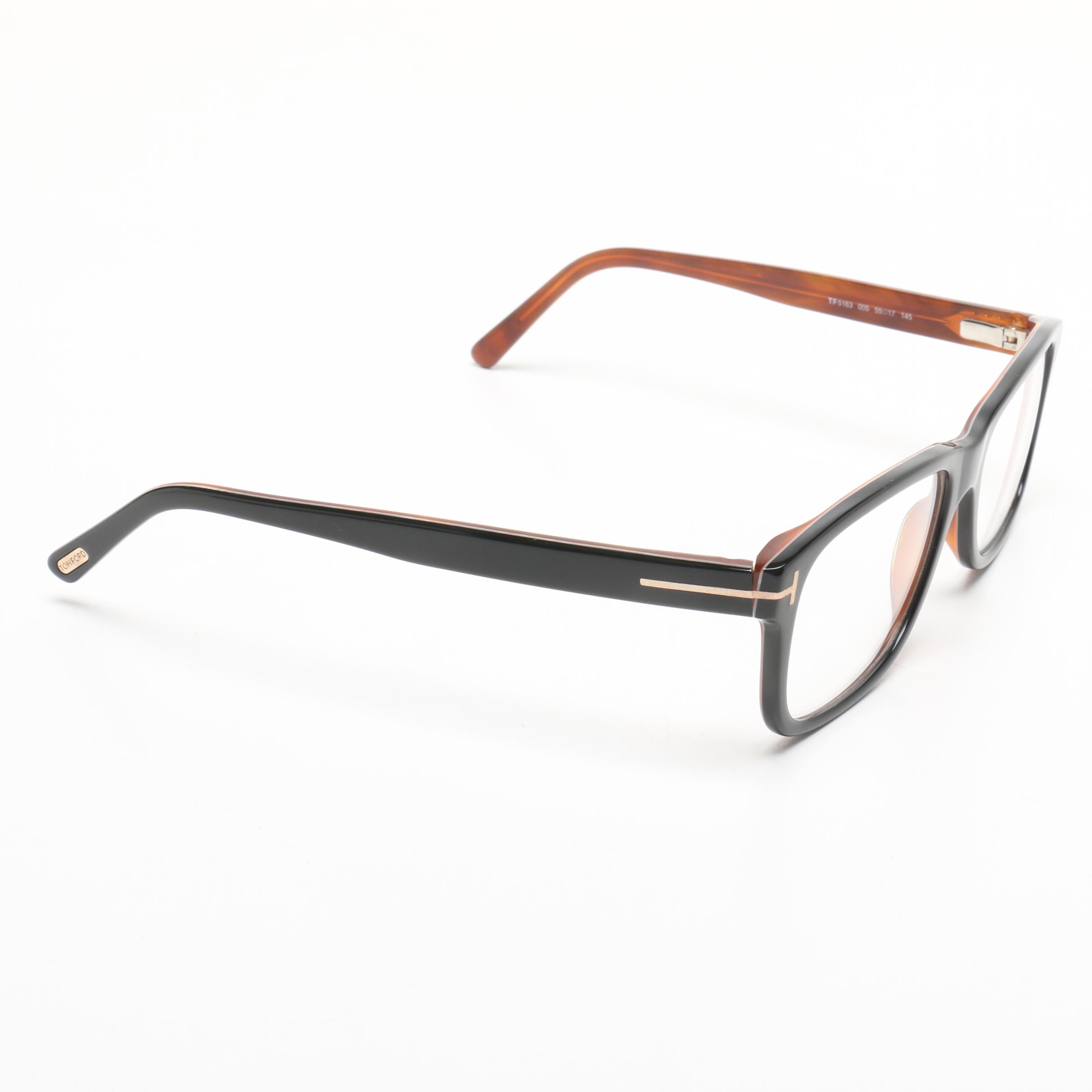 Tom Ford Black Horn-Rimmed TF5163 Eyeglasses with Case and Box, Made in Italy