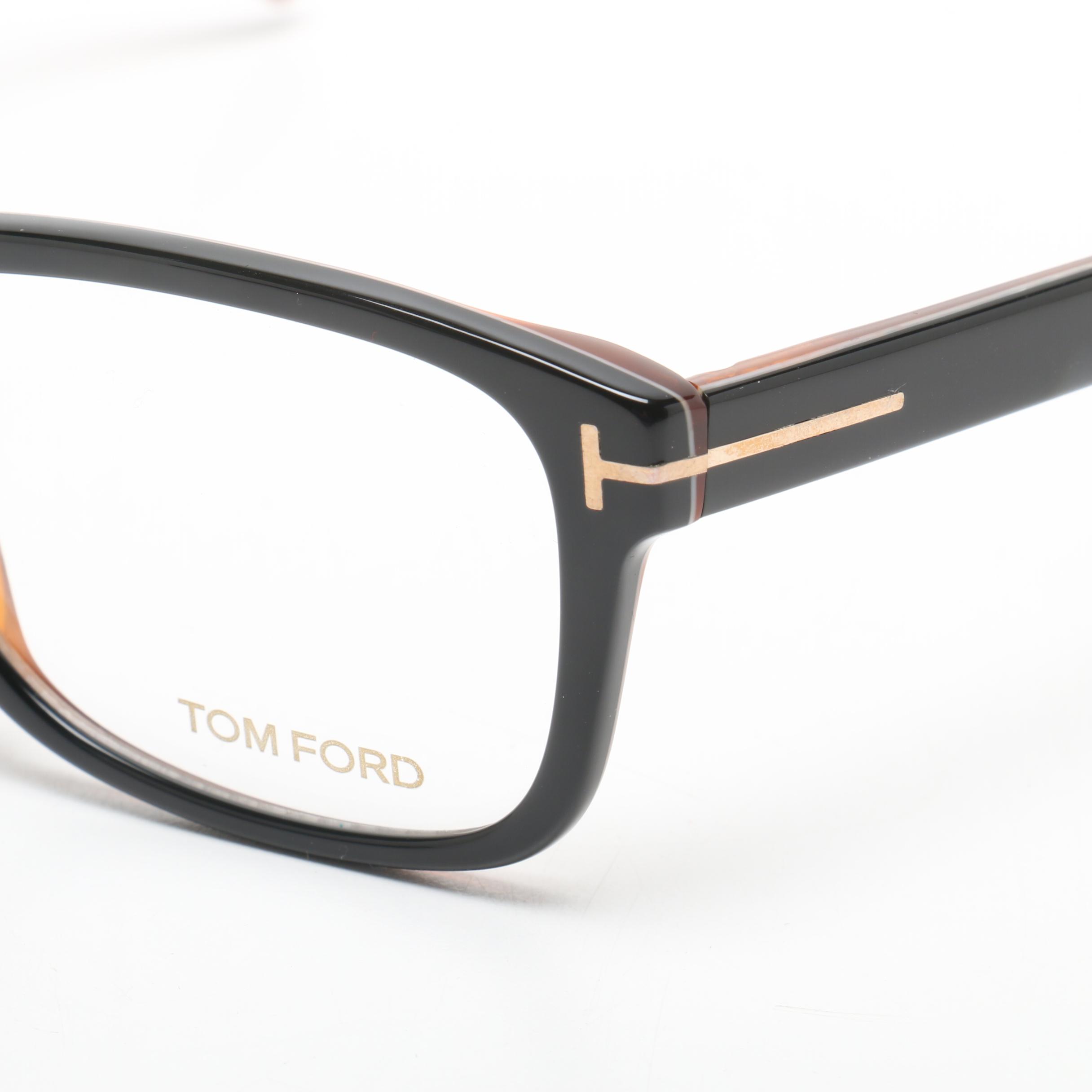 Tom Ford Black Horn-Rimmed TF5163 Eyeglasses with Case and Box, Made in Italy
