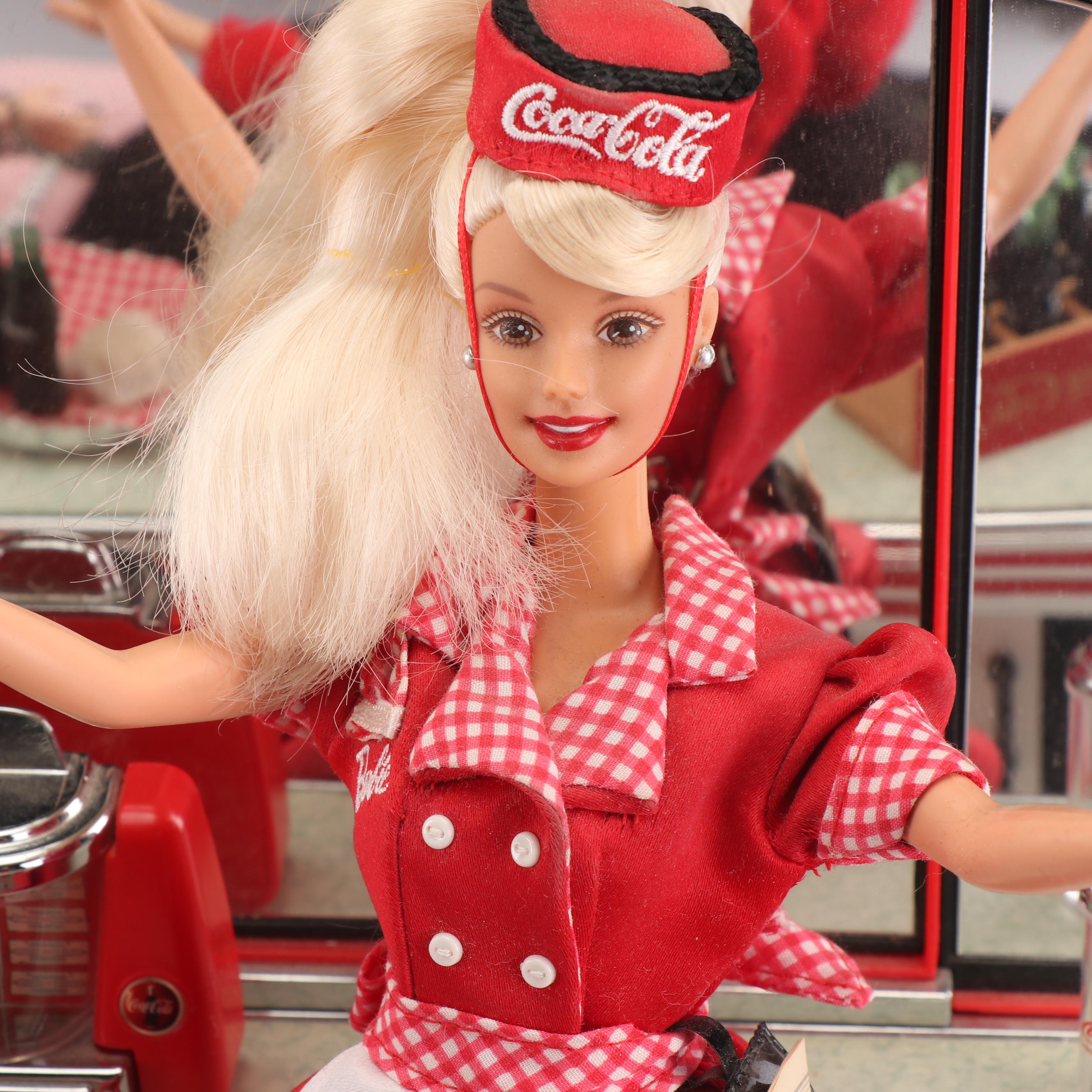 Mattel Coca-Cola Edition Barbie and Ken Dolls with Diner scene and Accessories