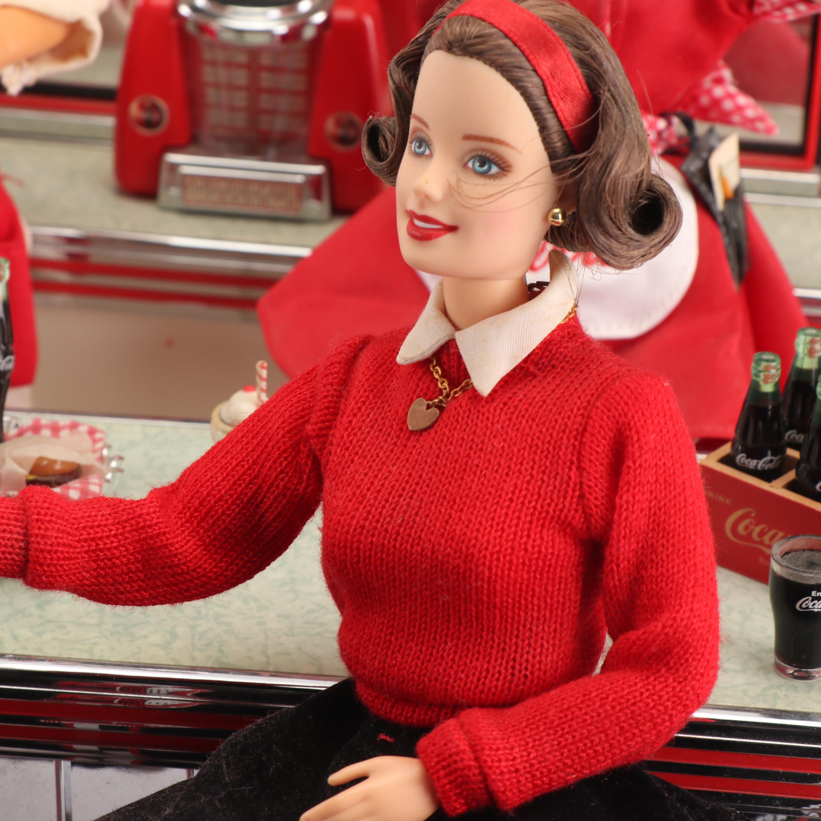 Mattel Coca-Cola Edition Barbie and Ken Dolls with Diner scene and Accessories