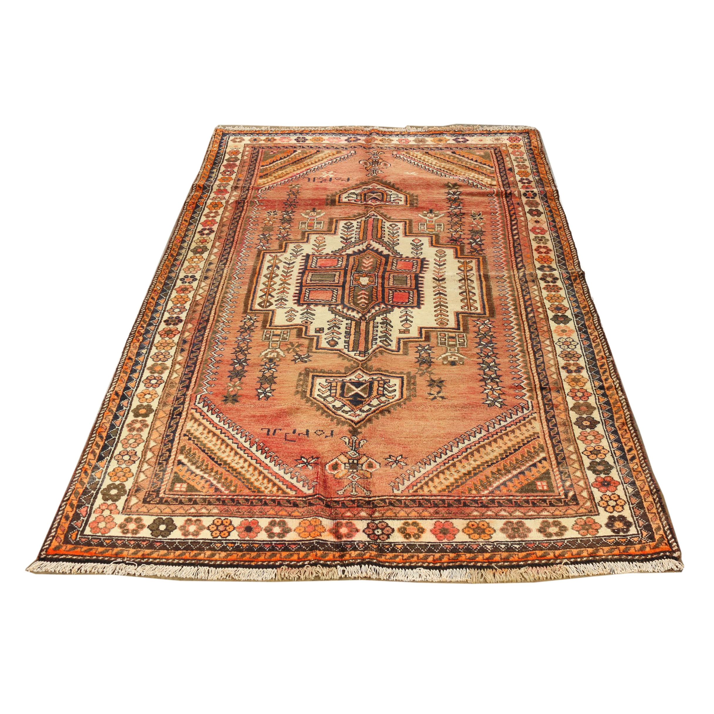 Hand-Knotted Inscribed Persian Behbehan Luri Wool Rug