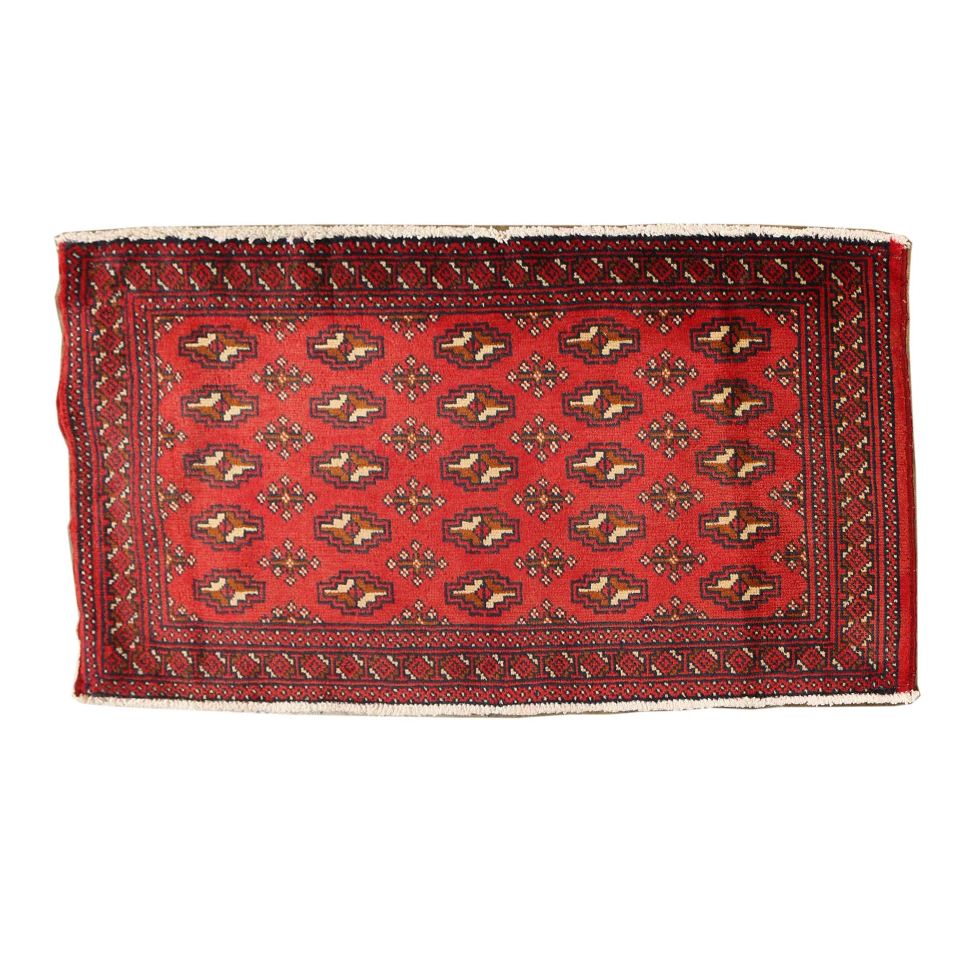 Hand-Knotted Persian Bokhara Wool Accent Rug