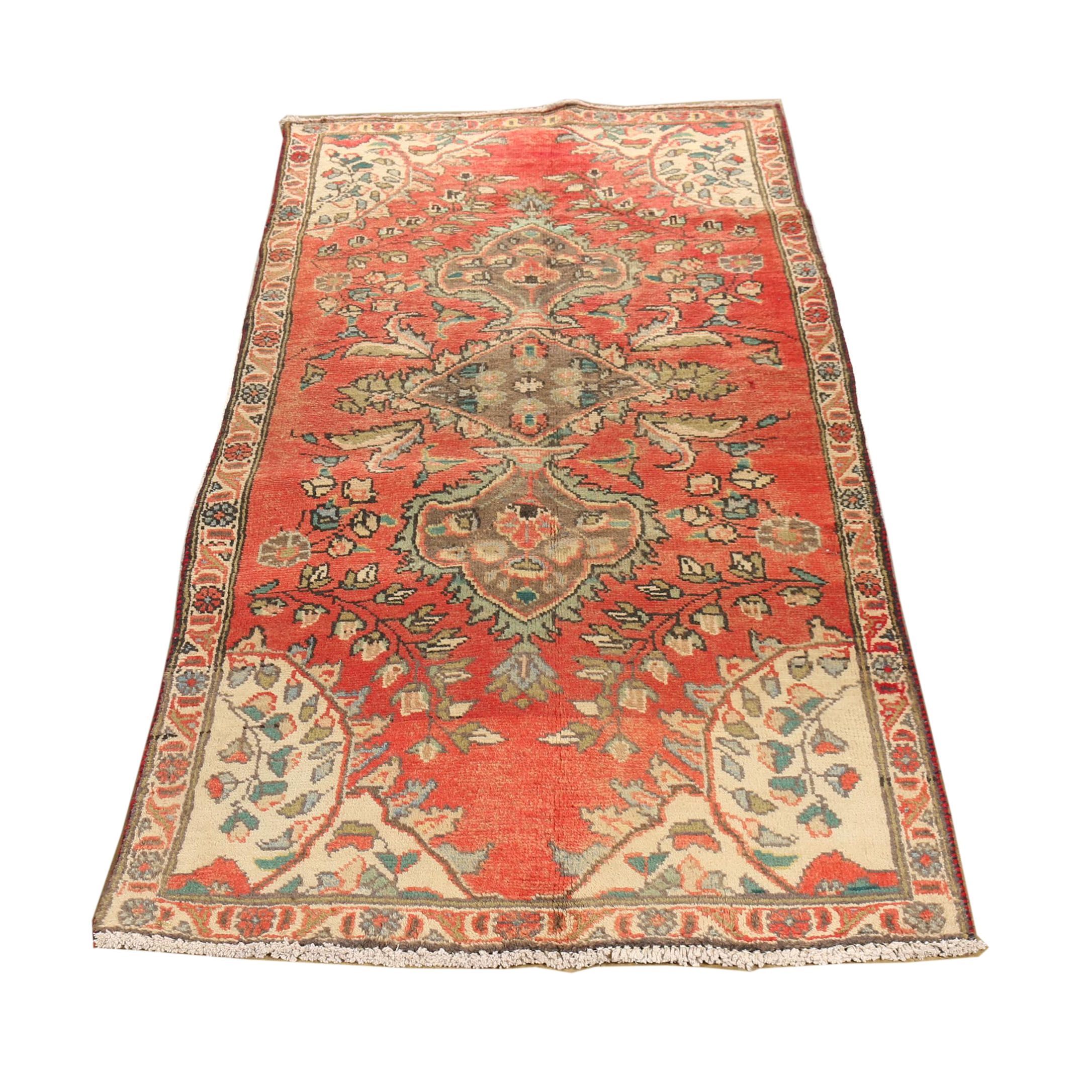 Hand-Knotted Persian Yazd Wool Carpet Runner