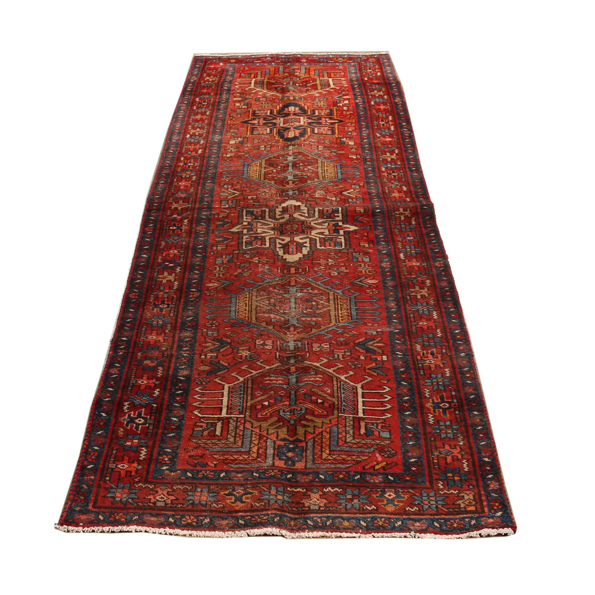 Hand-Knotted Persian Karaja Heriz Wool Carpet Runner