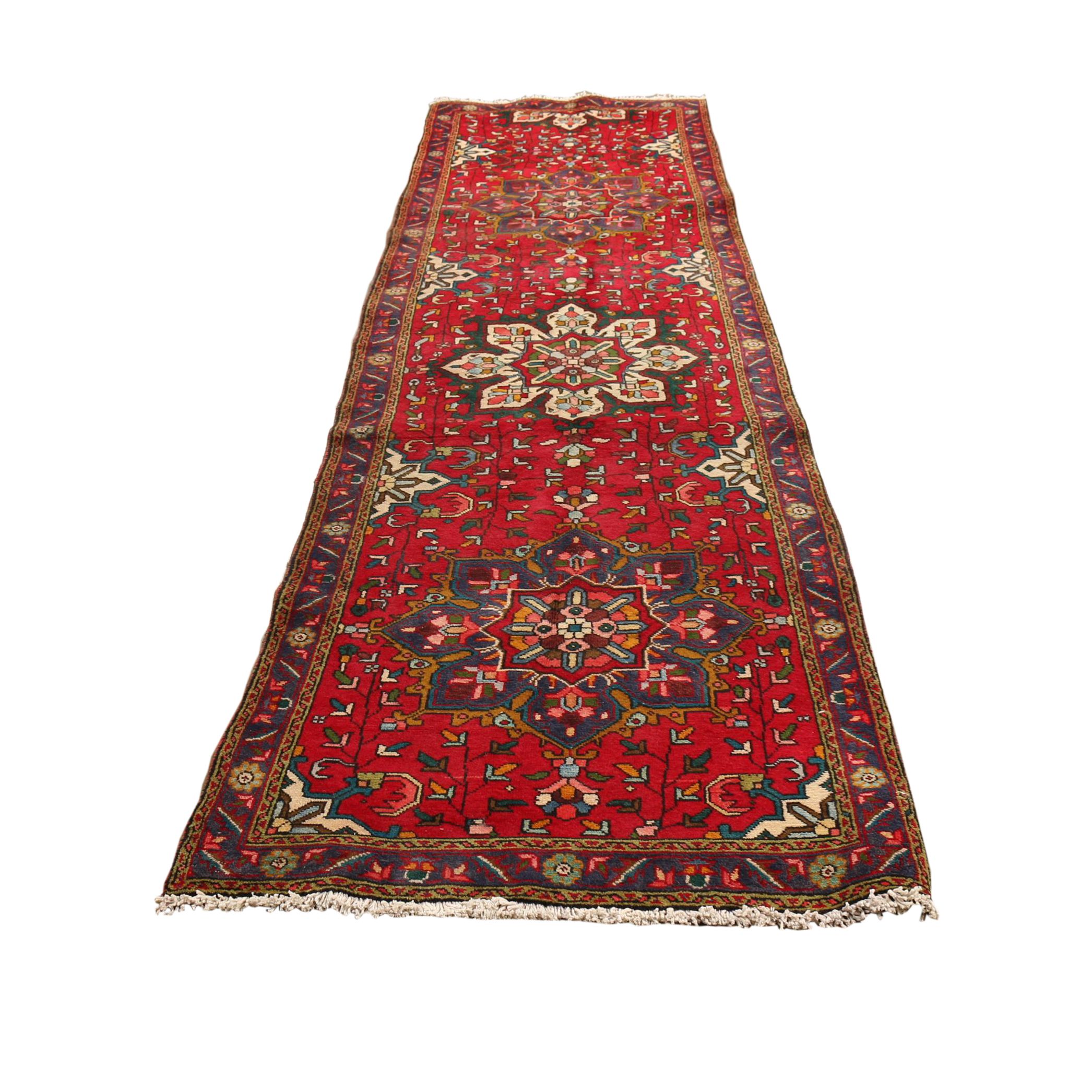 Hand-Knotted Persian Heriz Wool Carpet Runner