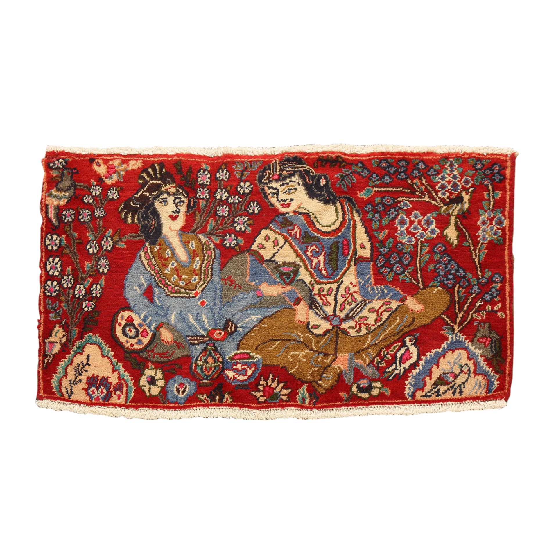 Hand-Knotted Persian Pictorial Wool Accent Rug