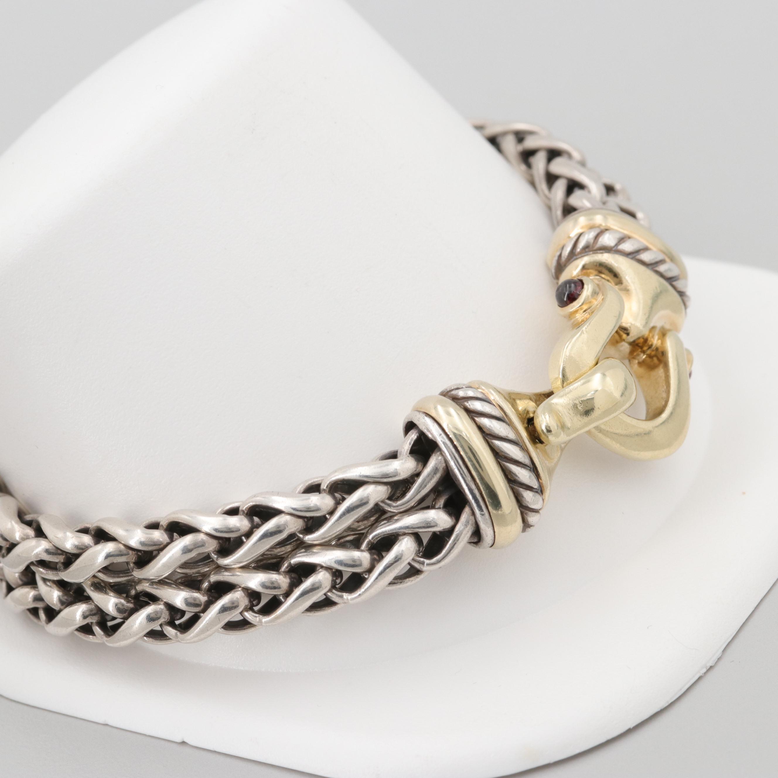 David Yurman Sterling Silver Double Wheat Bracelet with 14K Yellow Gold Accents