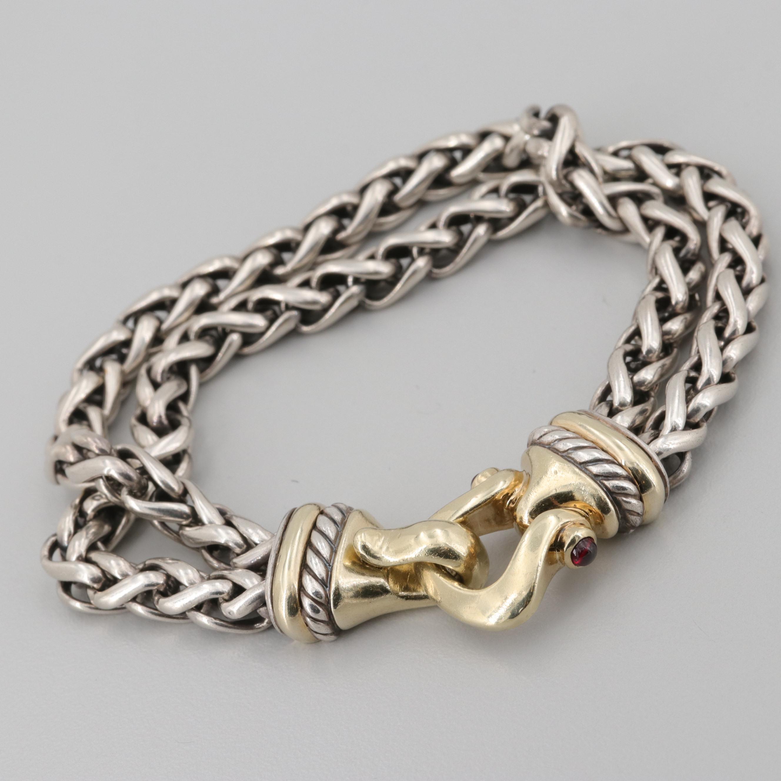 David Yurman Sterling Silver Double Wheat Bracelet with 14K Yellow Gold Accents