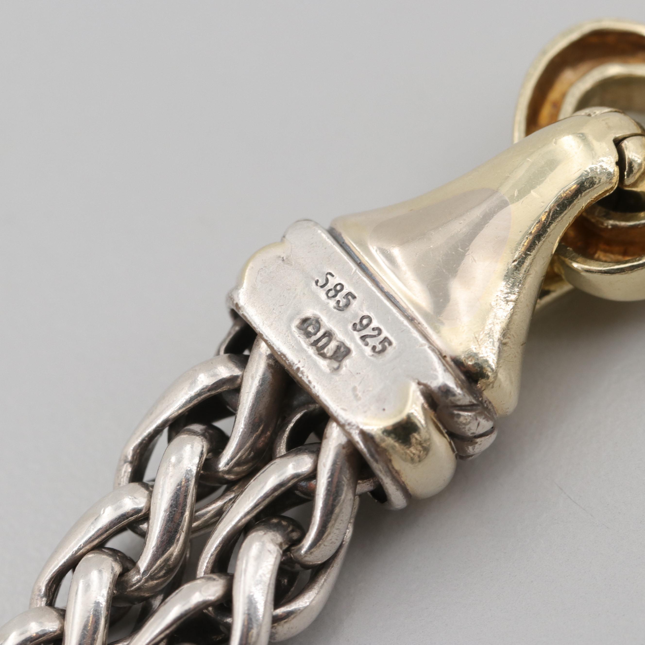 David Yurman Sterling Silver Double Wheat Bracelet with 14K Yellow Gold Accents