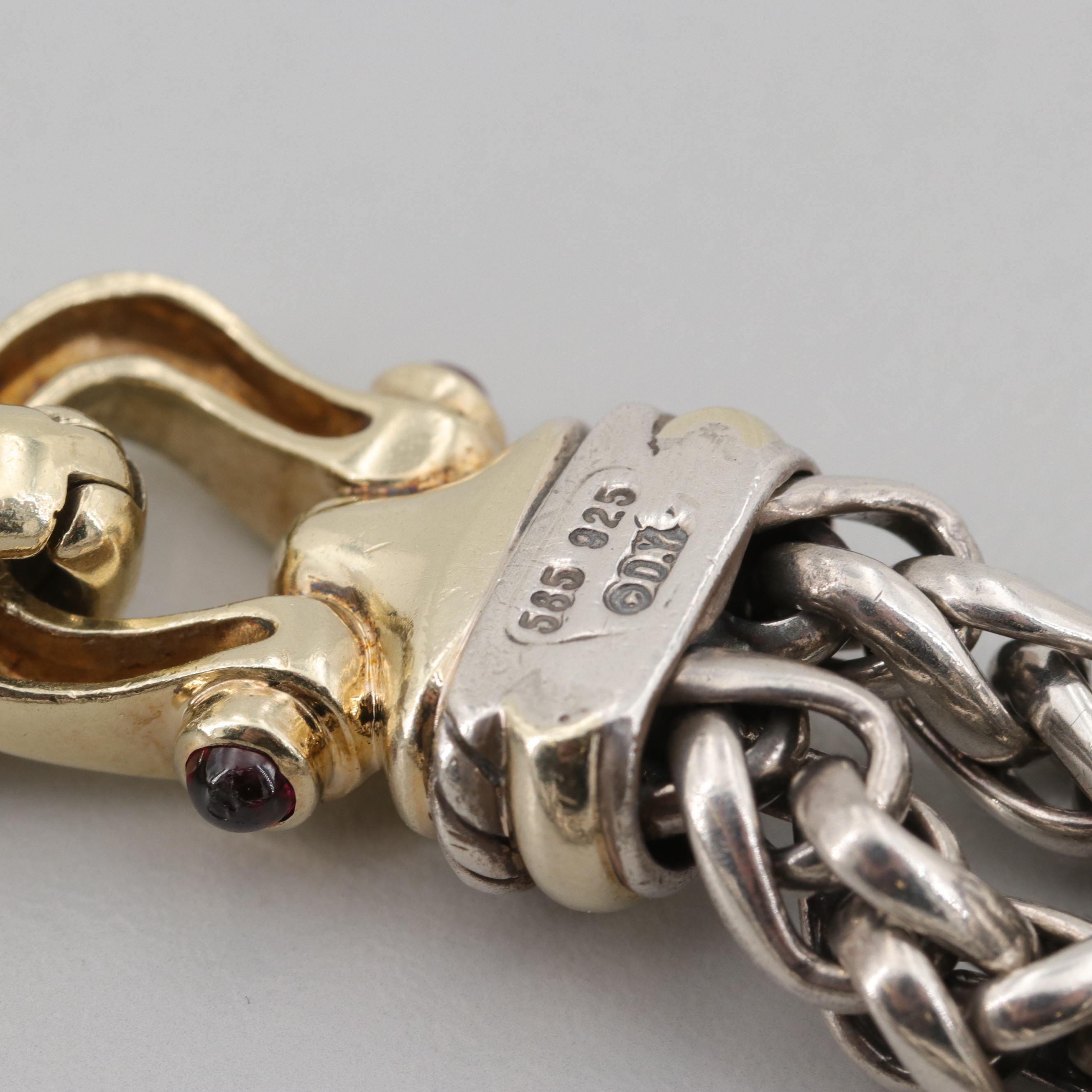 David Yurman Sterling Silver Double Wheat Bracelet with 14K Yellow Gold Accents