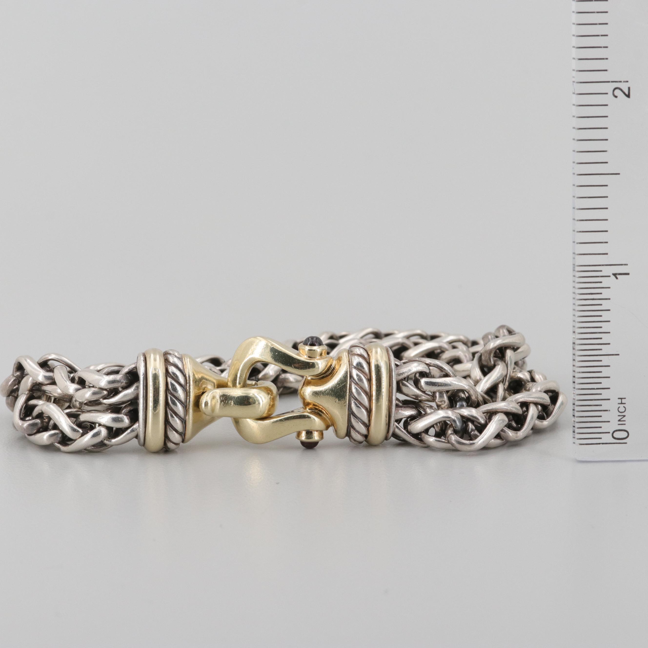 David Yurman Sterling Silver Double Wheat Bracelet with 14K Yellow Gold Accents