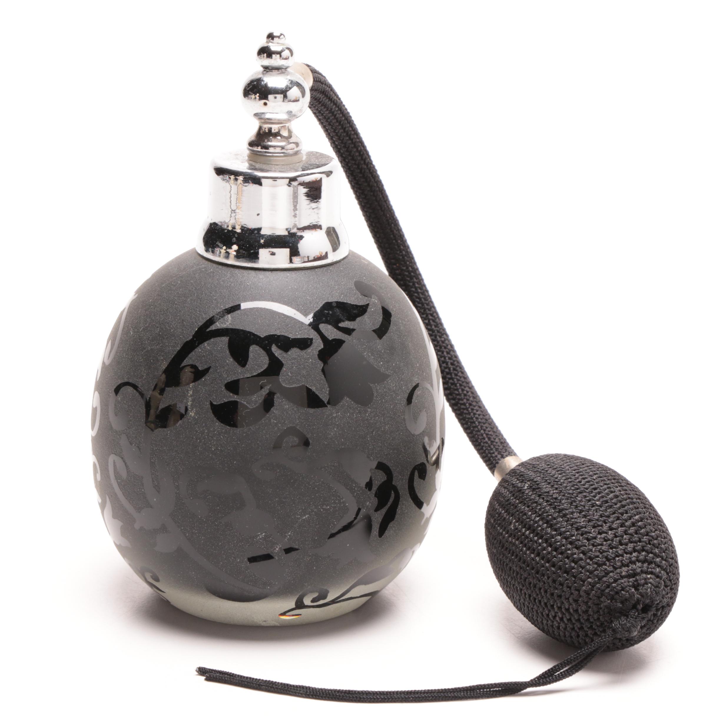 Vintage Black Glass Perfume Bottle and Atomizer