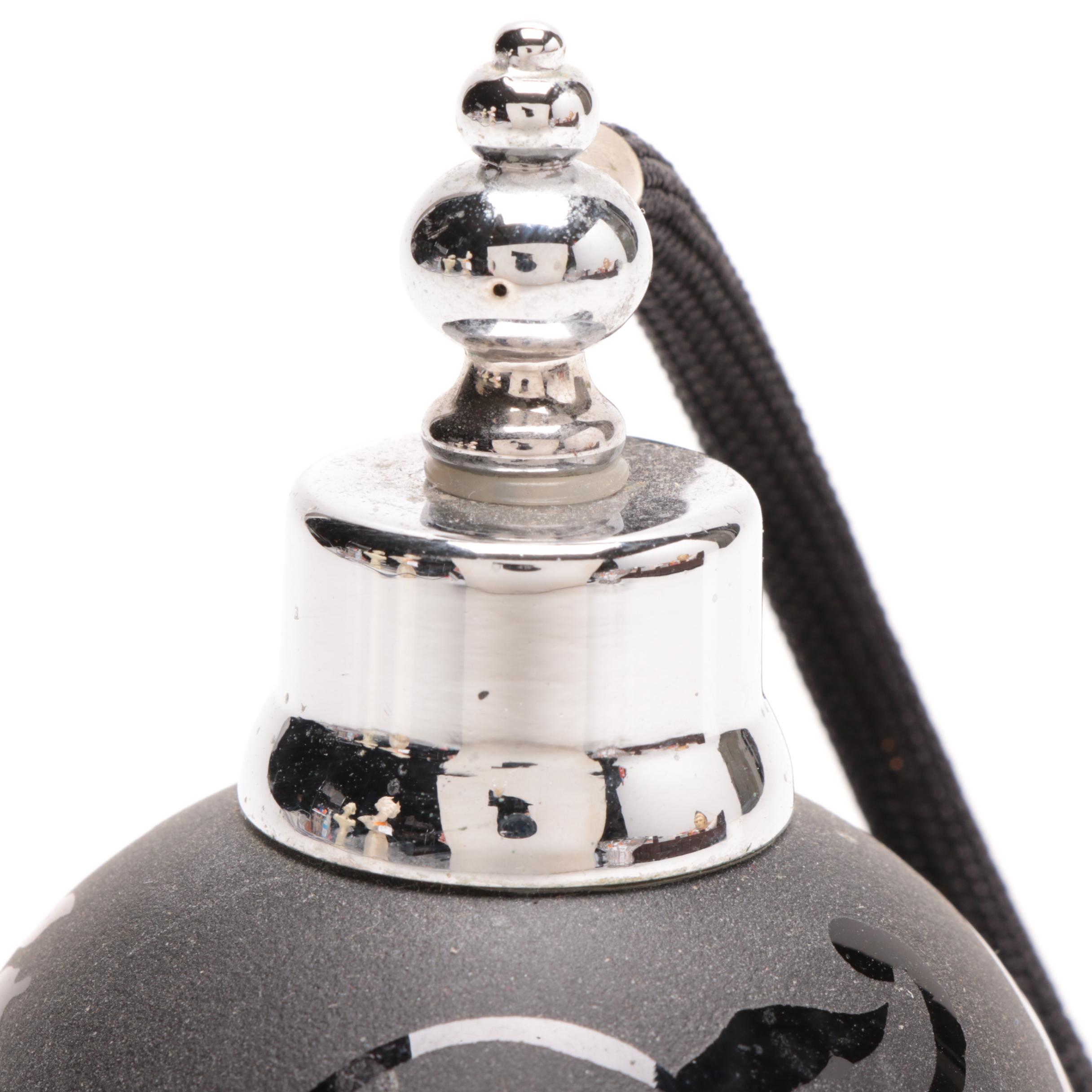 Vintage Black Glass Perfume Bottle and Atomizer