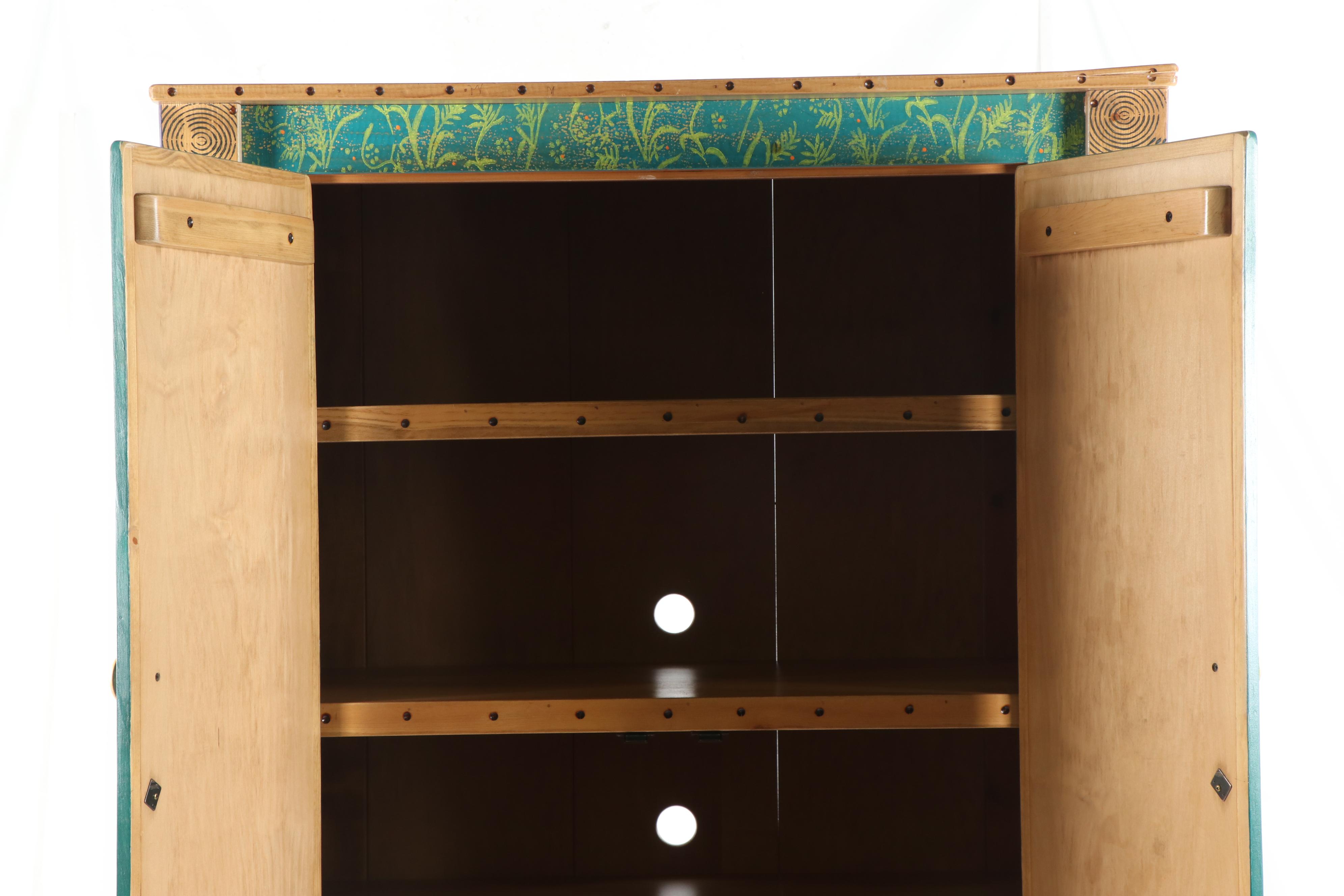 Hand-Painted Wood Armoire by Shoestring Creations, 21st Century