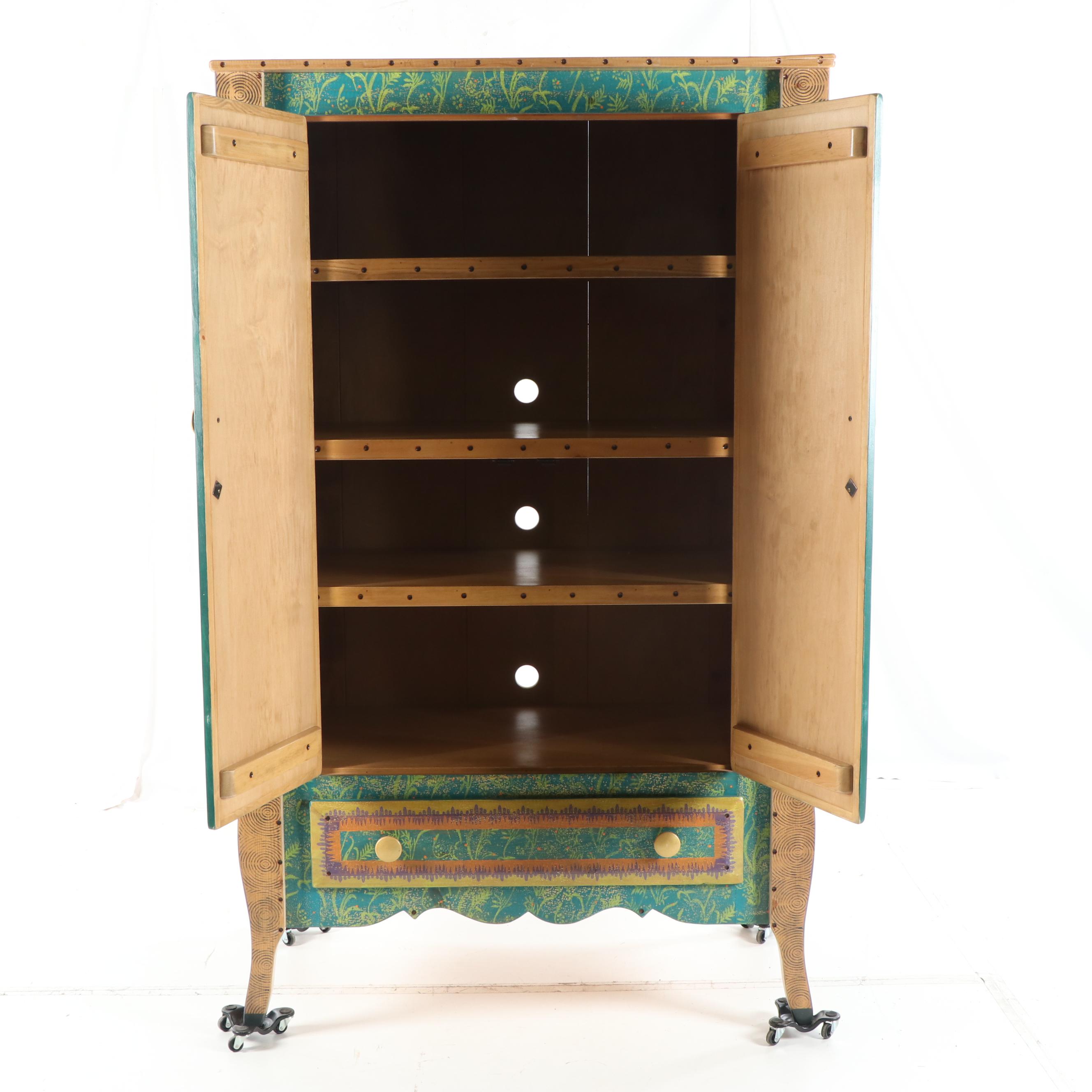 Hand-Painted Wood Armoire by Shoestring Creations, 21st Century