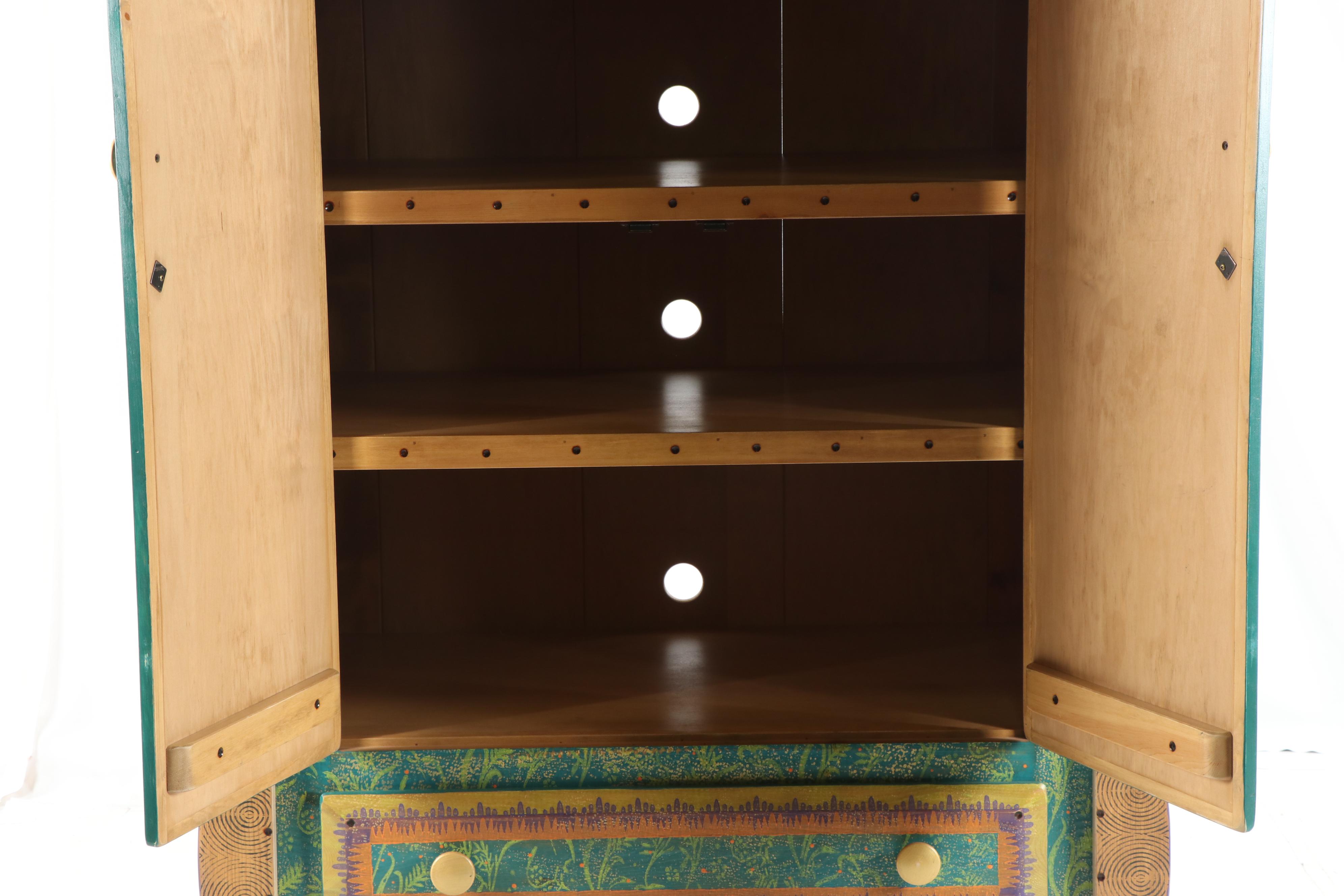 Hand-Painted Wood Armoire by Shoestring Creations, 21st Century