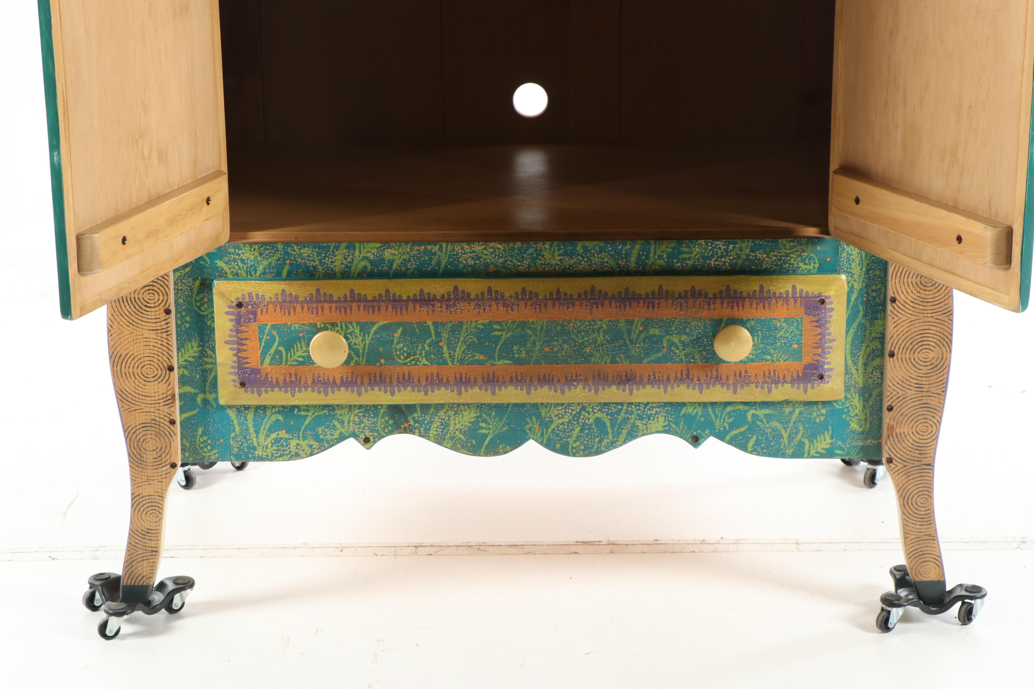 Hand-Painted Wood Armoire by Shoestring Creations, 21st Century