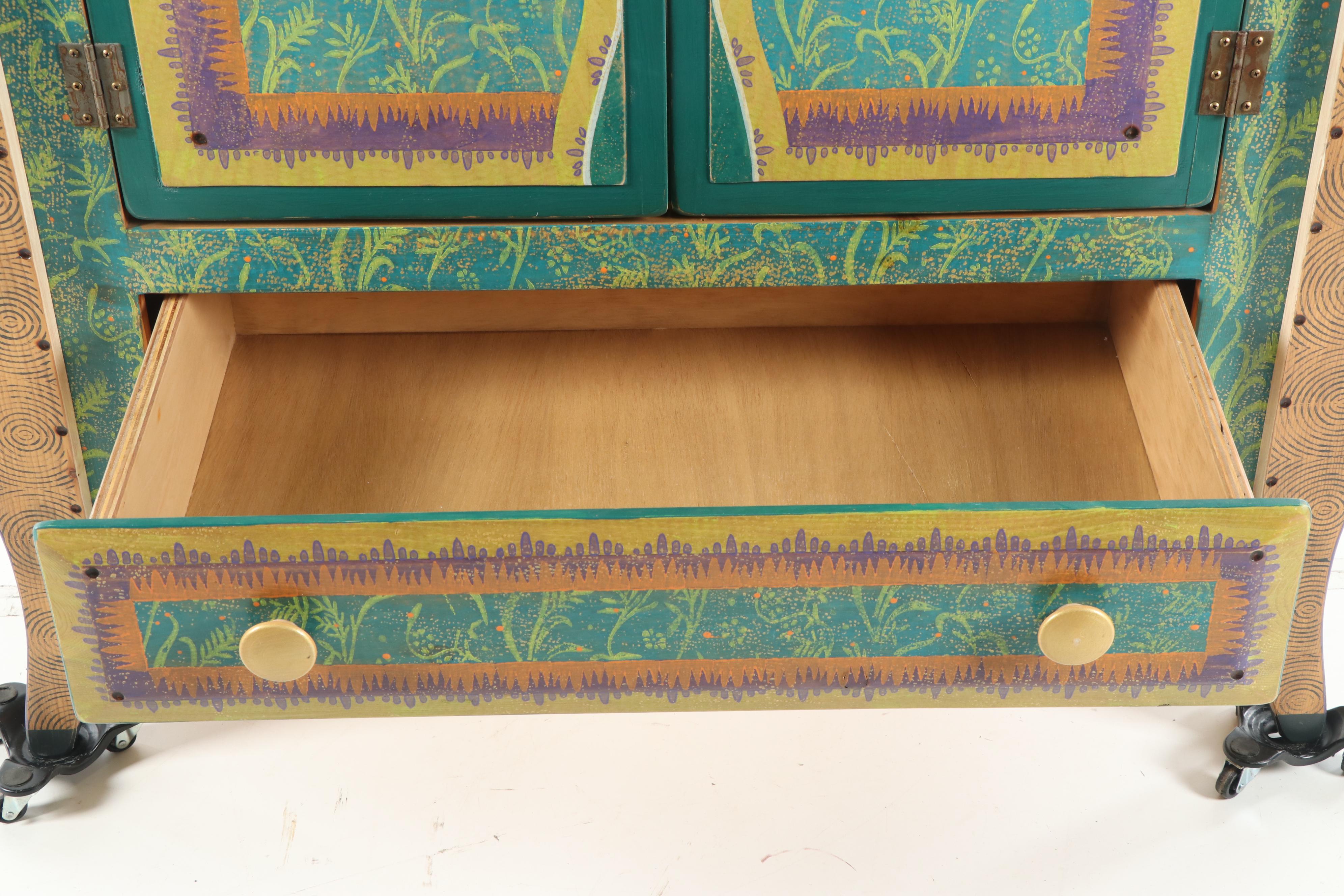 Hand-Painted Wood Armoire by Shoestring Creations, 21st Century