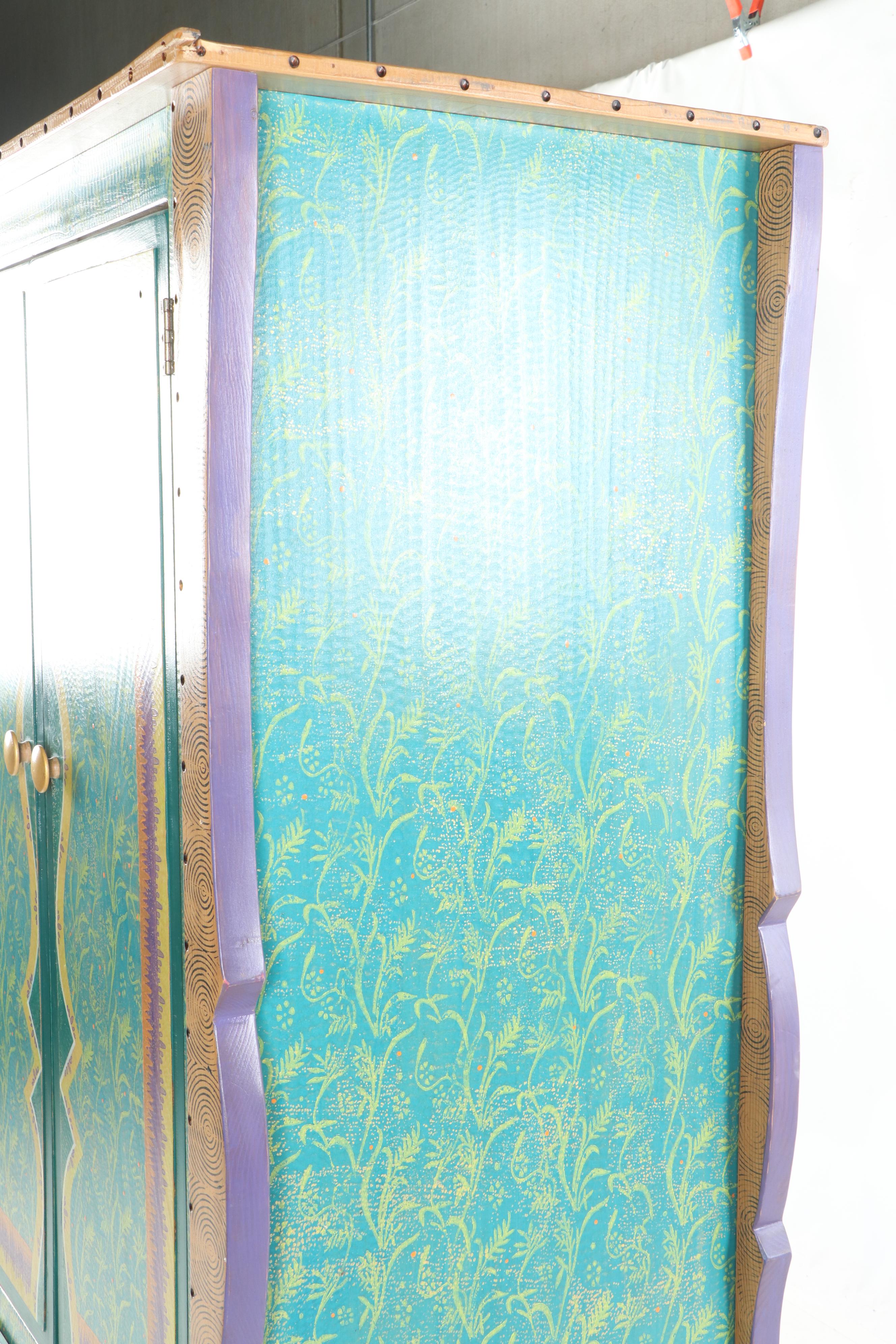 Hand-Painted Wood Armoire by Shoestring Creations, 21st Century