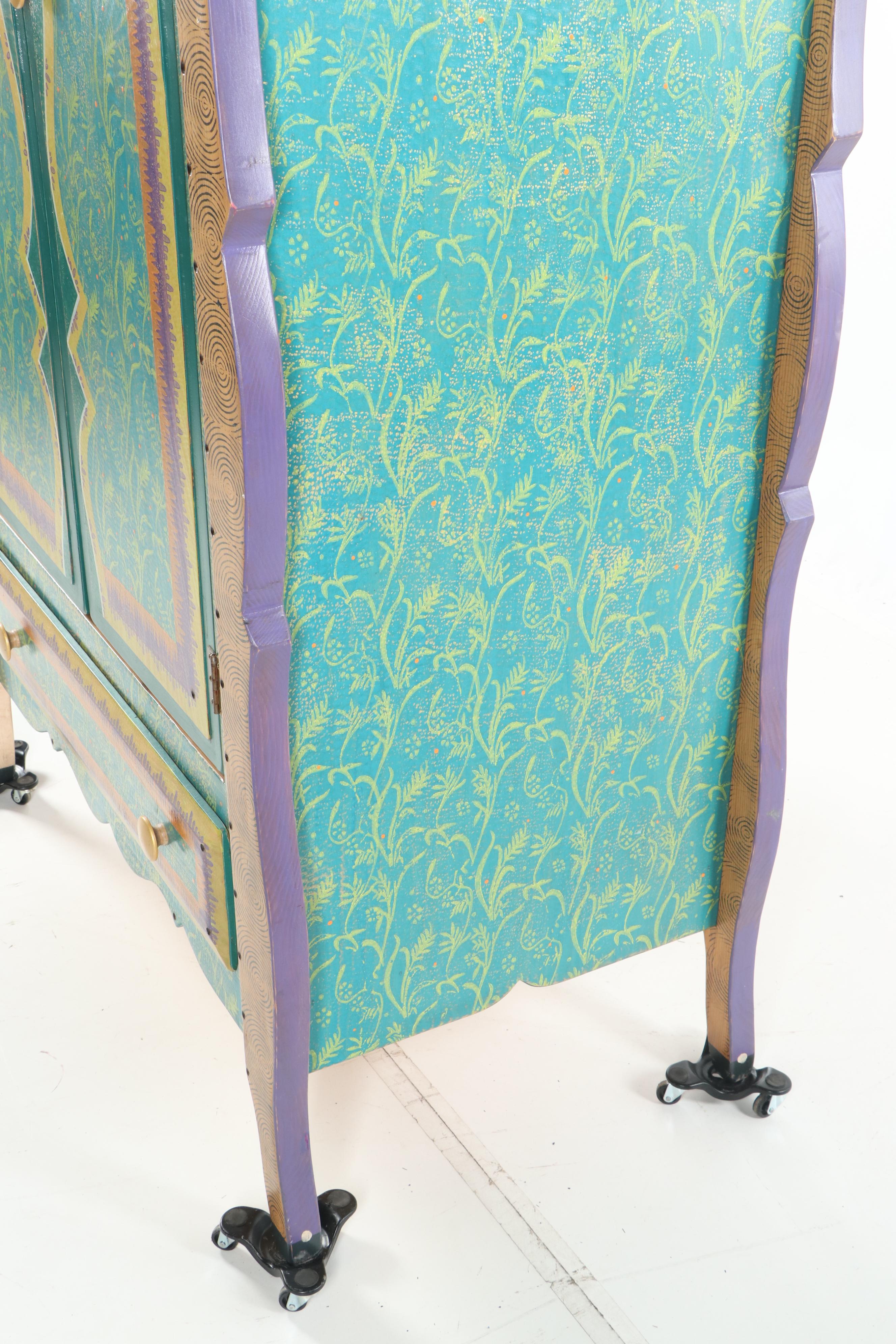 Hand-Painted Wood Armoire by Shoestring Creations, 21st Century