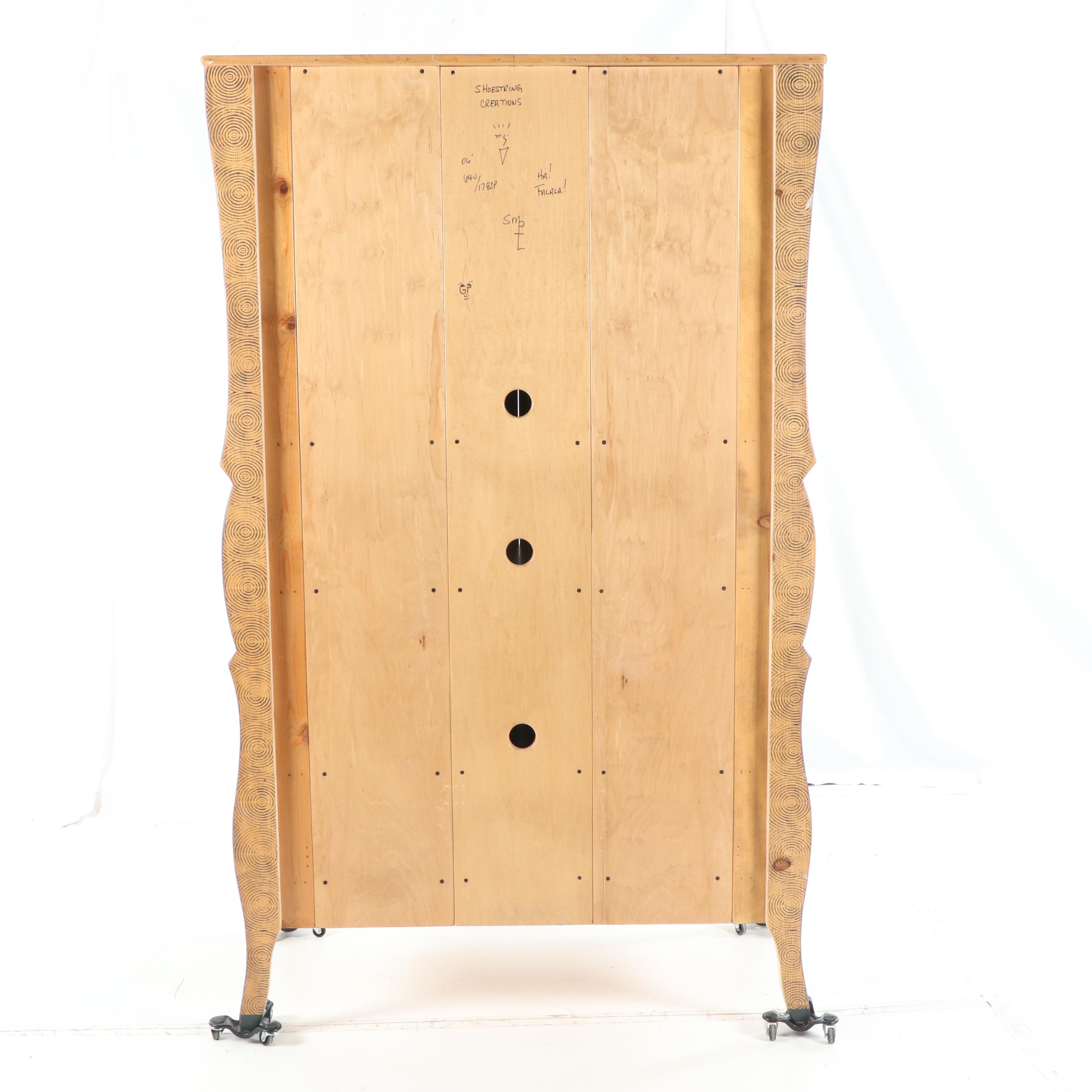 Hand-Painted Wood Armoire by Shoestring Creations, 21st Century
