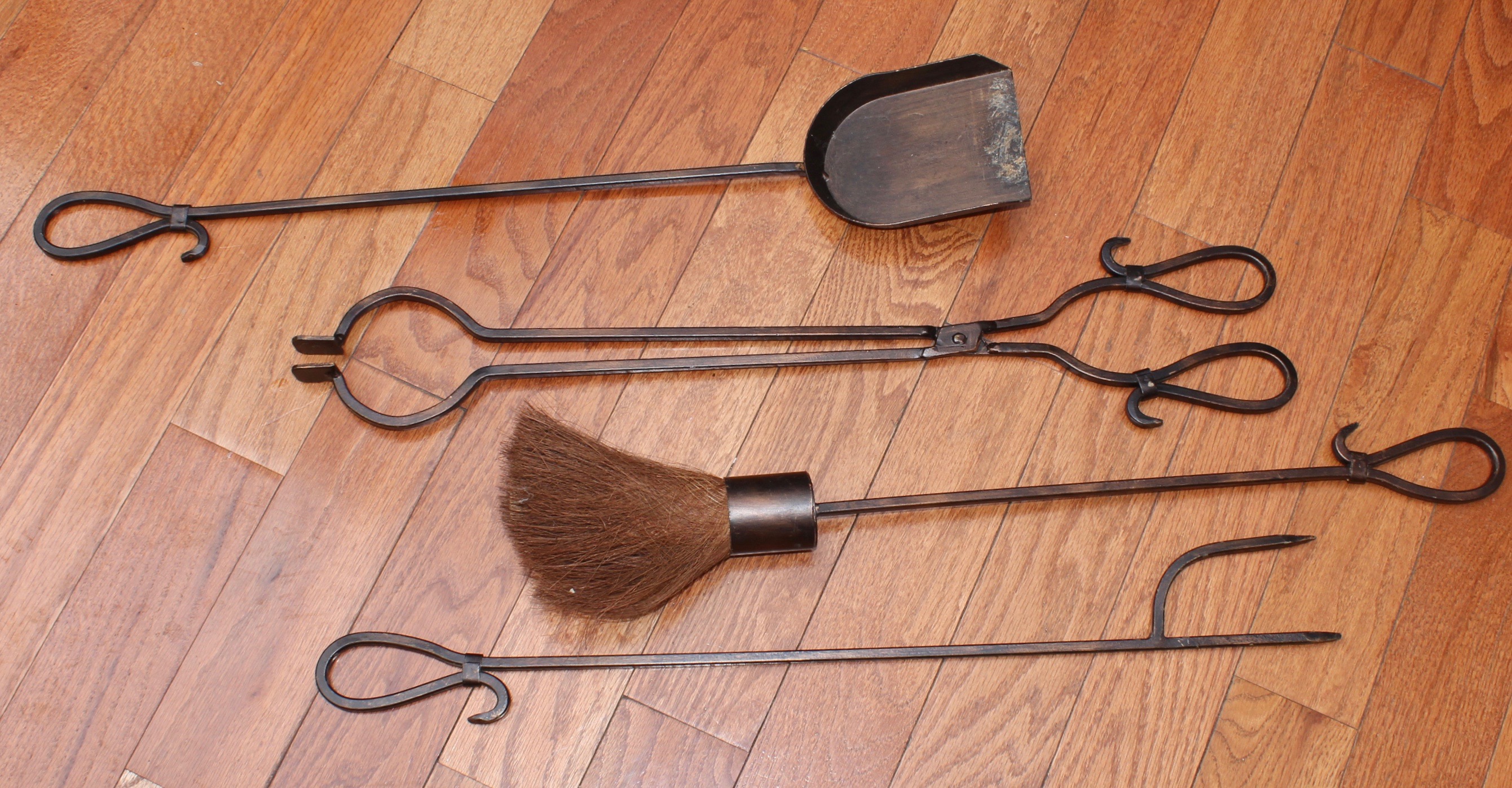 Italianate Metal Fireplace Screen, Iron Tool Set and Horse Carving