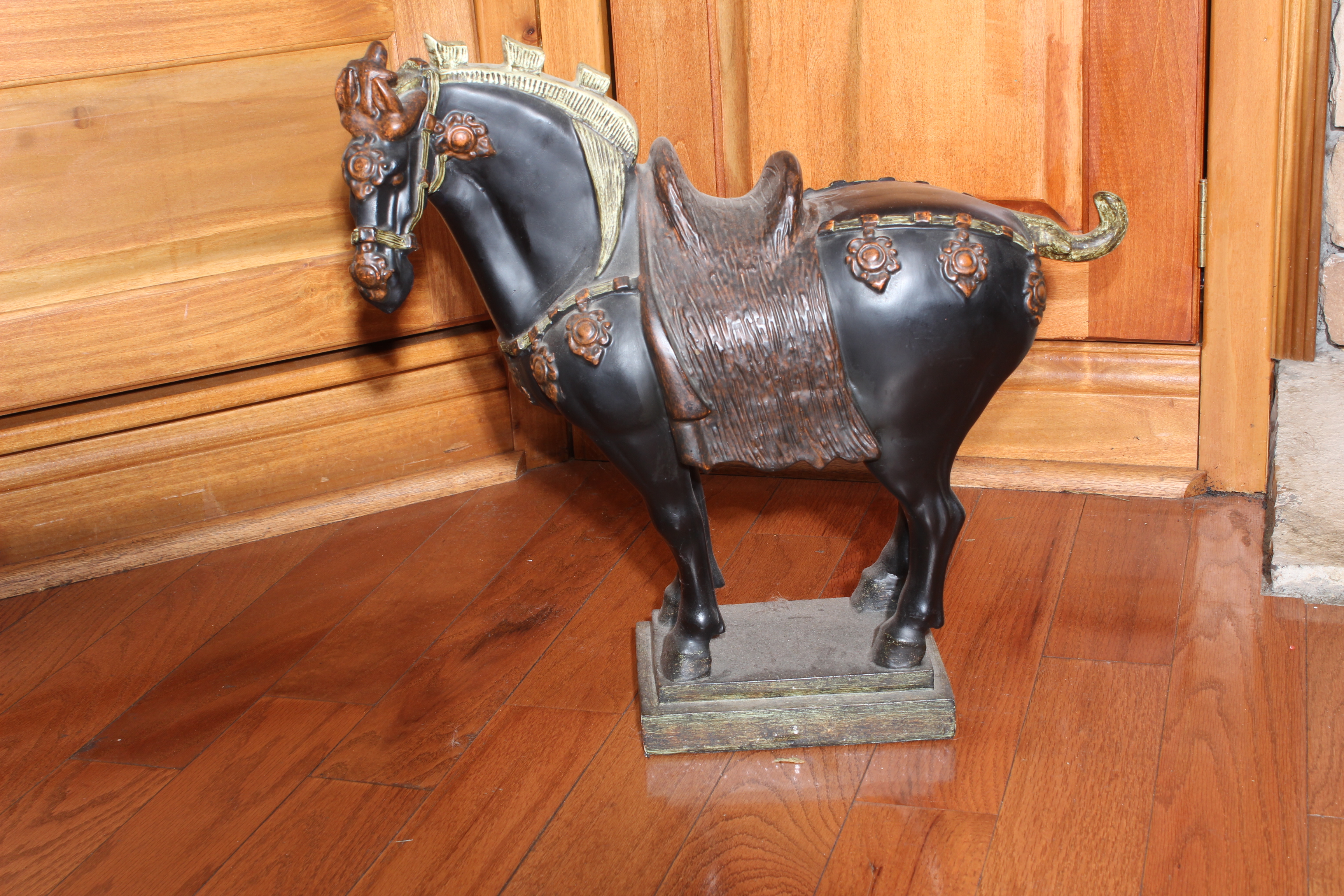 Italianate Metal Fireplace Screen, Iron Tool Set and Horse Carving