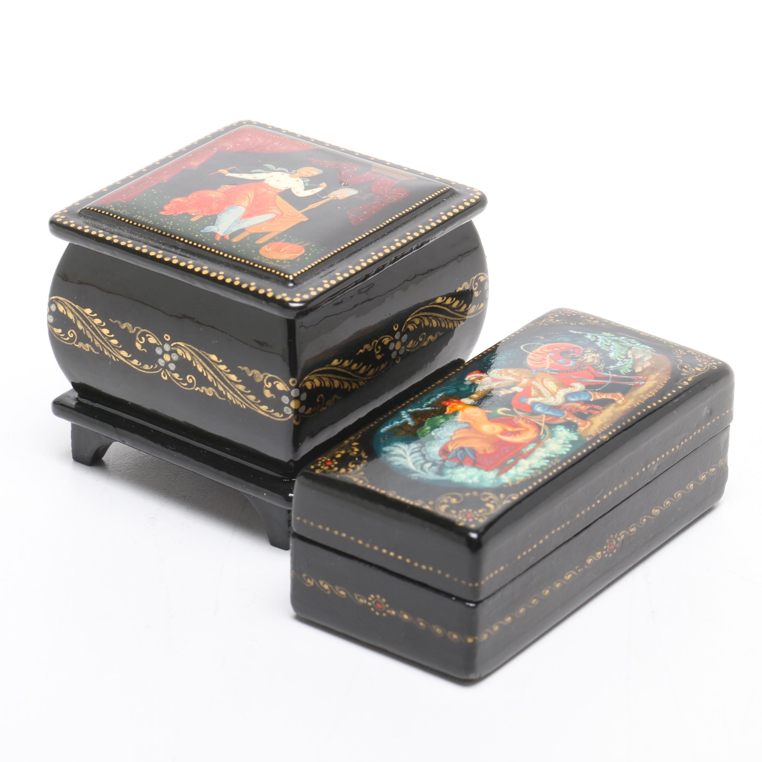 Hand-Painted Russian Lacquered Trinket Boxes