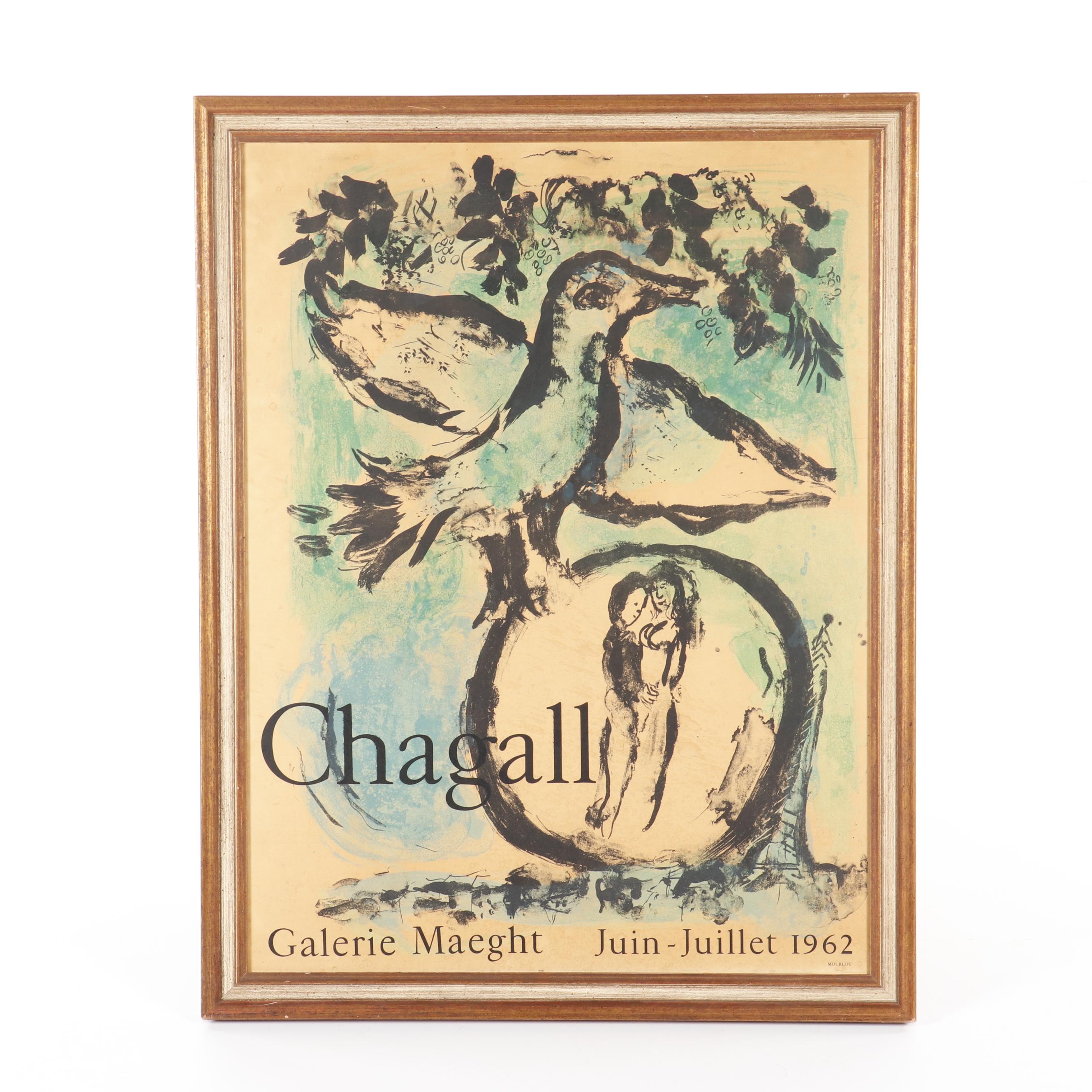 Marc Chagall Lithograph Poster for Galerie Maeght "L'Oiseau Vert"