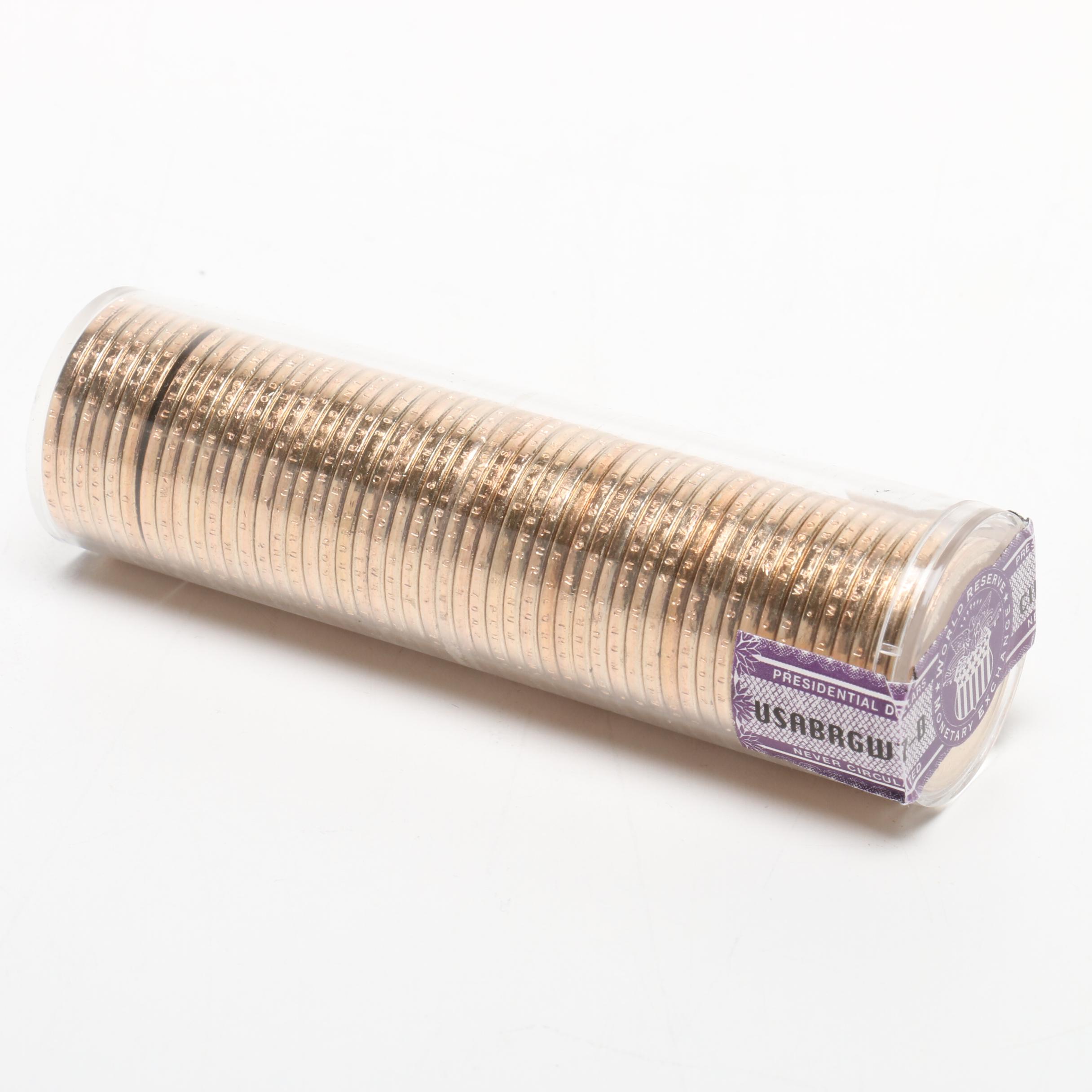 Ballistic Roll of Uncirculated George  Presidential One Dollar Coins