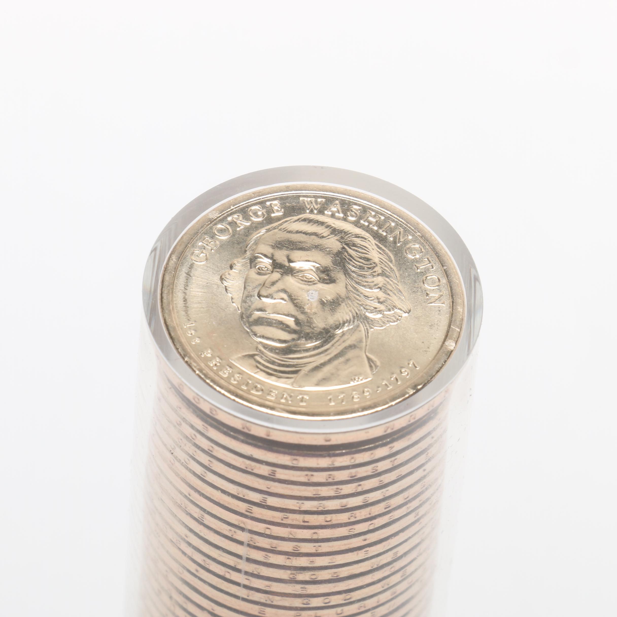 Ballistic Roll of Uncirculated George  Presidential One Dollar Coins