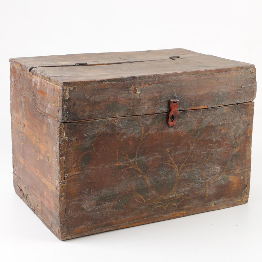Chinese Painted Wooden Lock Box