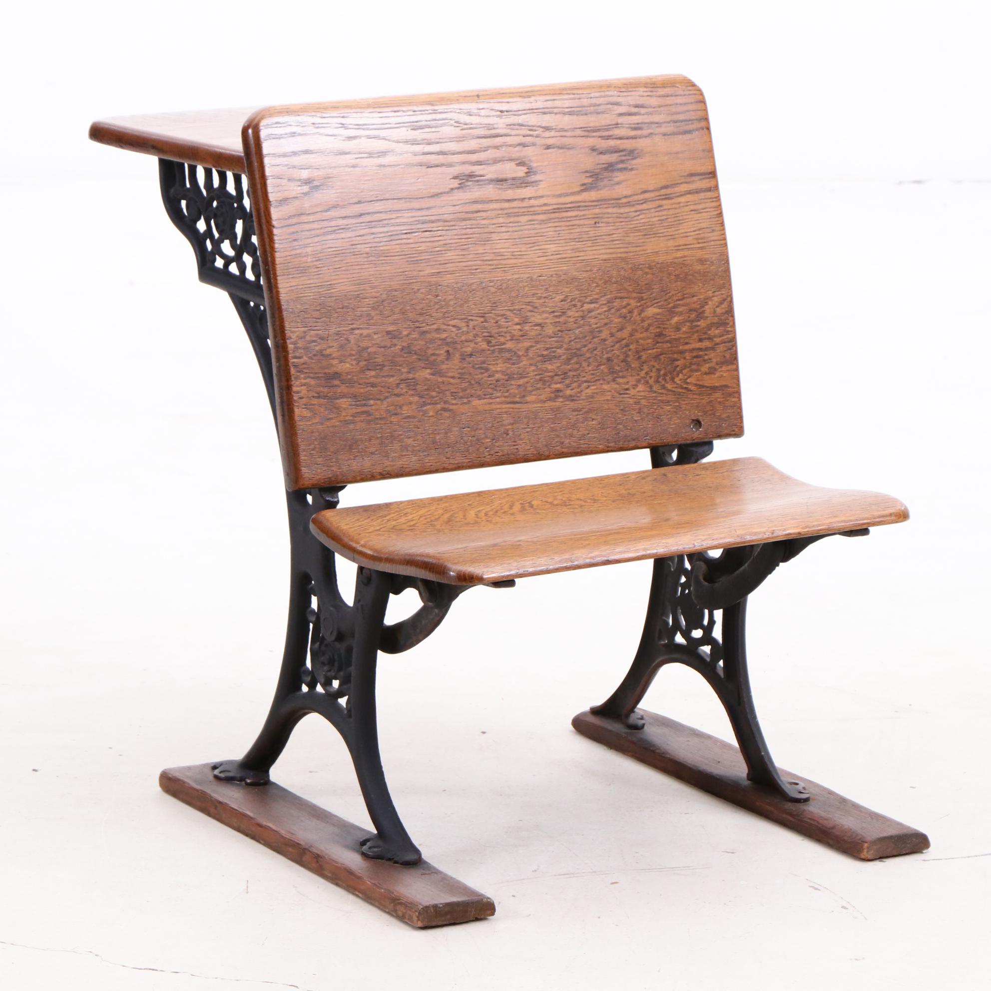 Antique Oak and Cast Iron Child's School Desk