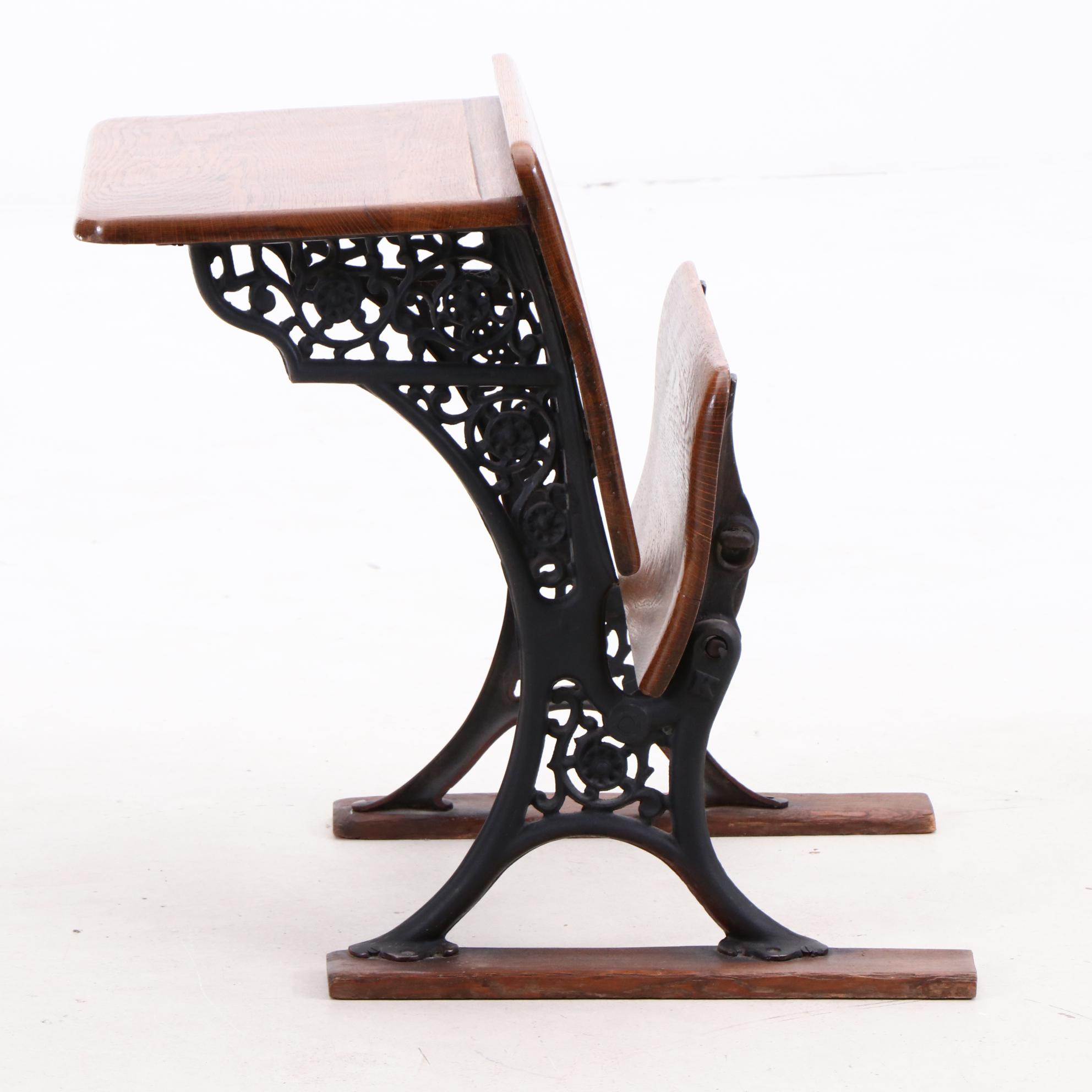 Antique Oak and Cast Iron Child's School Desk