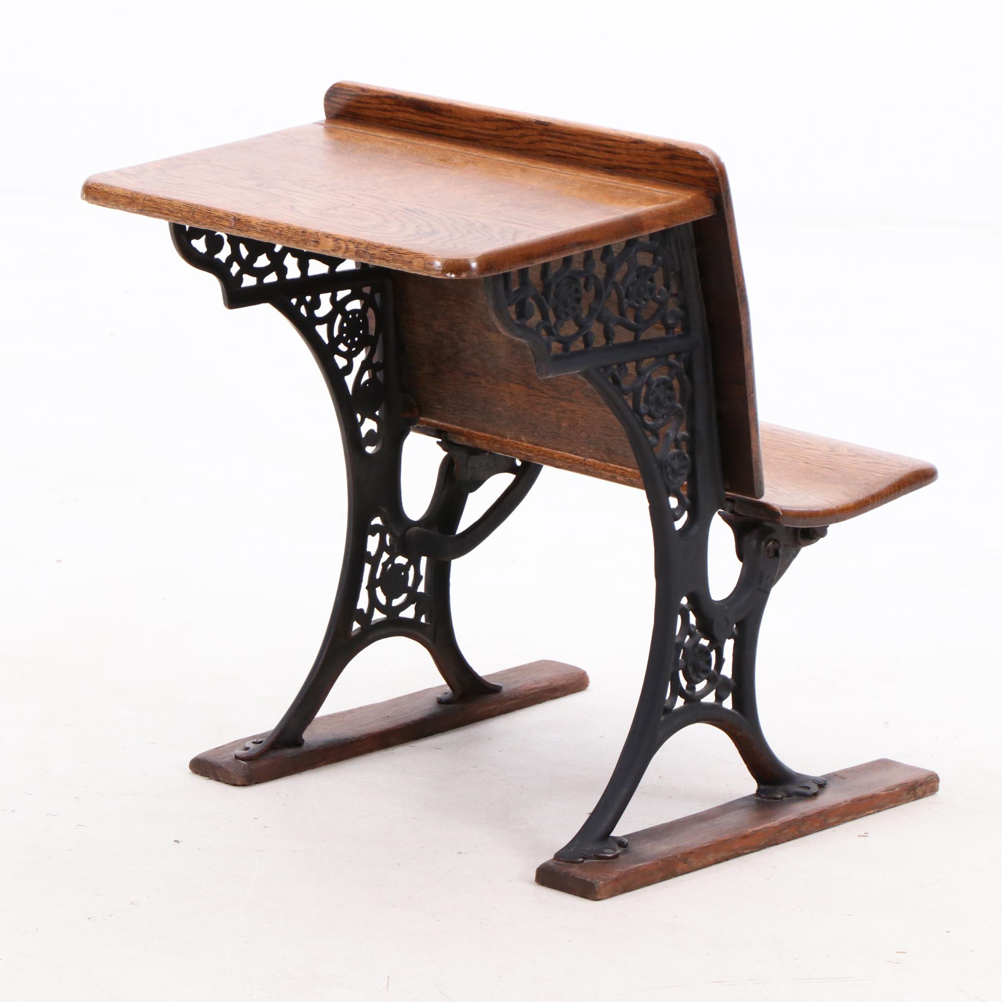 Antique Oak and Cast Iron Child's School Desk