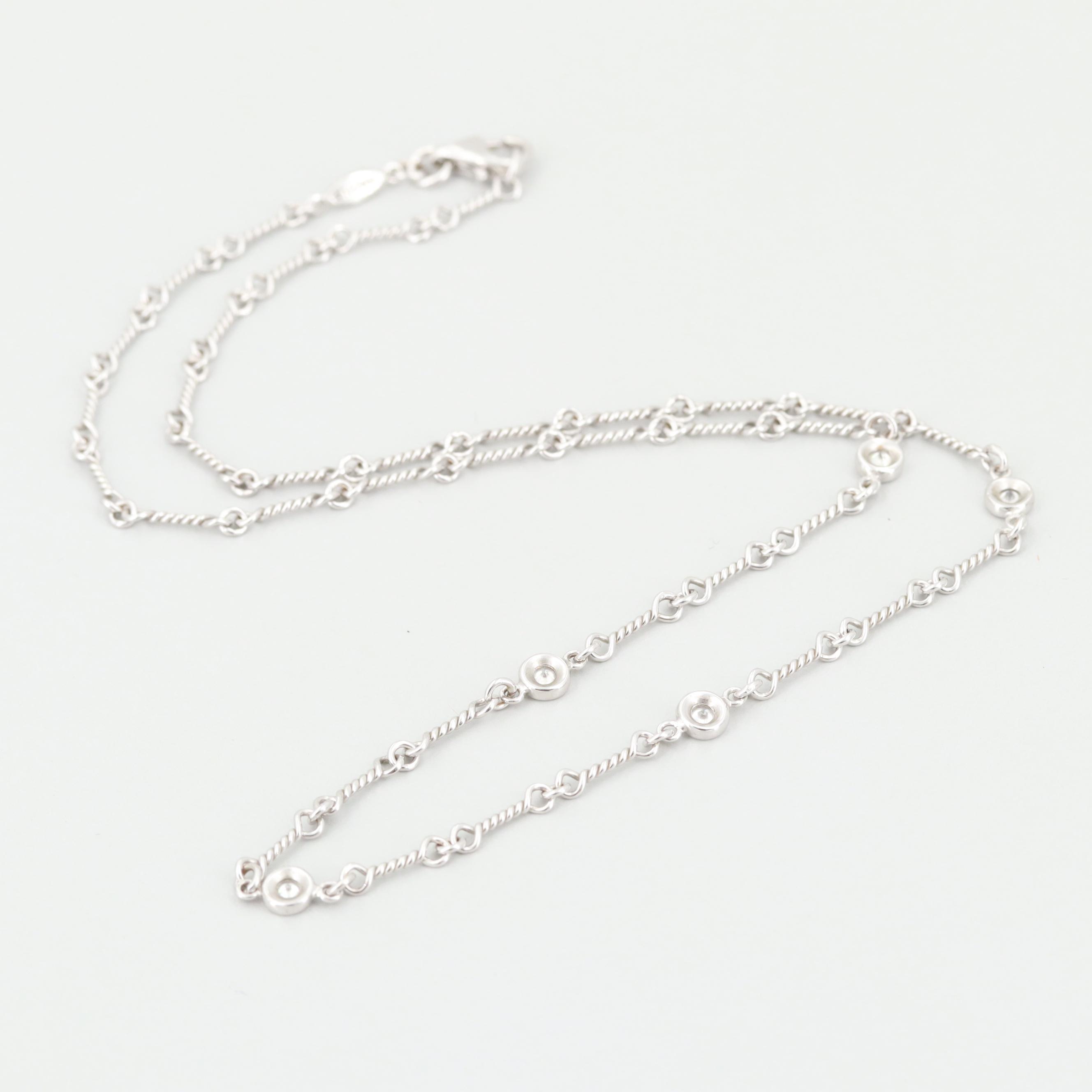 Roberto Coin 18K White Gold Diamond Dog Bone Chain Necklace
