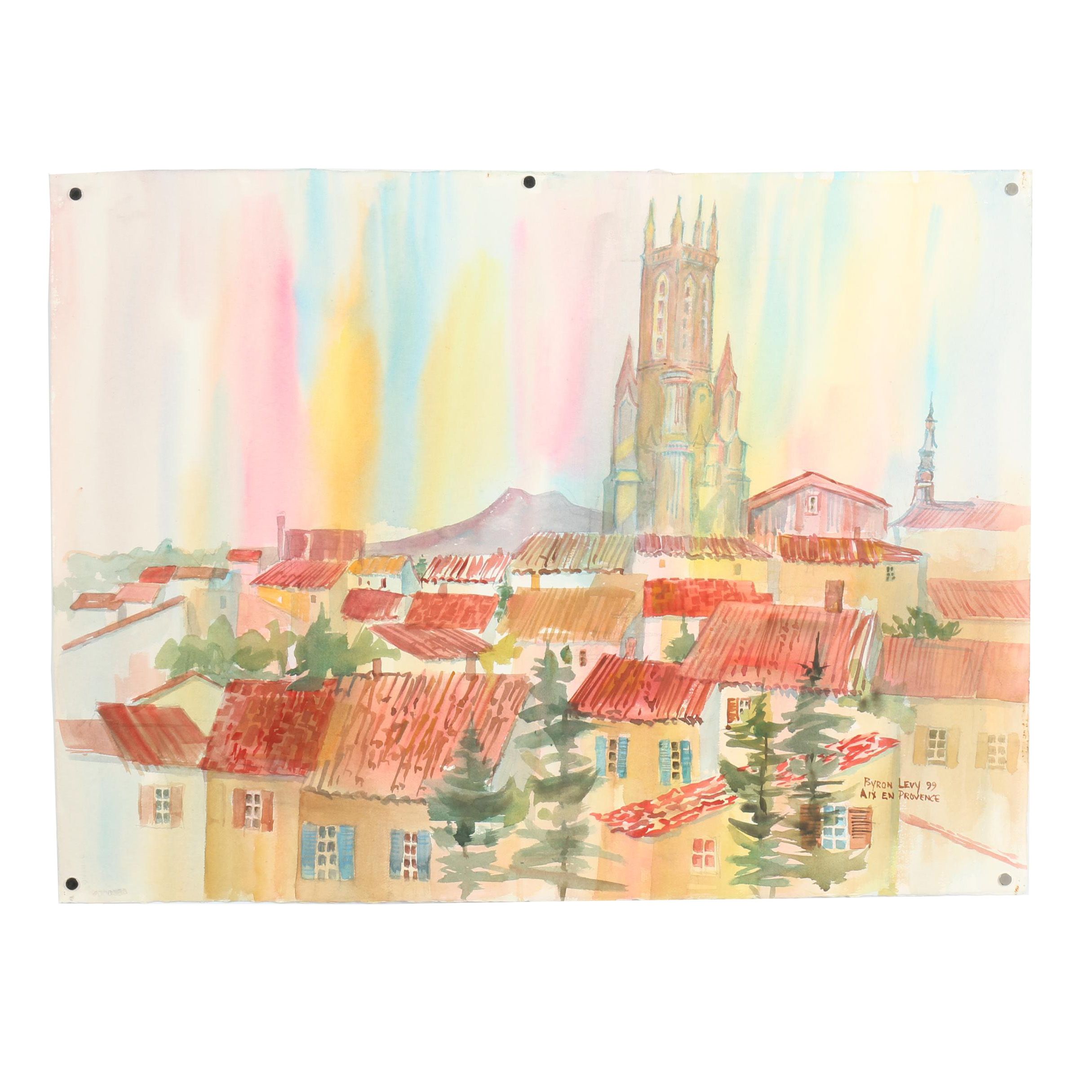 Byron Levy Watercolor Painting "Provence Rooftops"