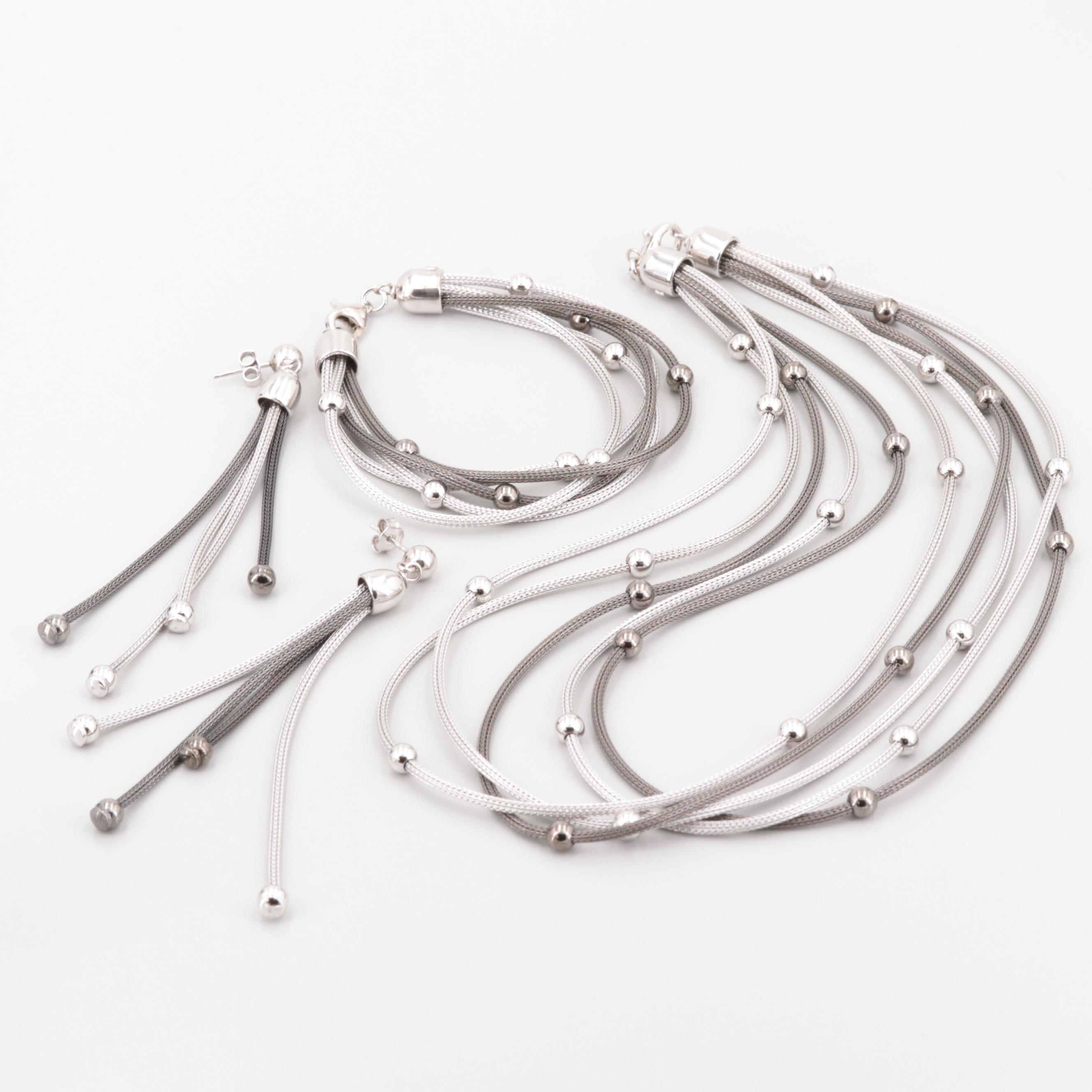 Sterling Silver Two Toned Woven Mesh Chain Jewelry Set