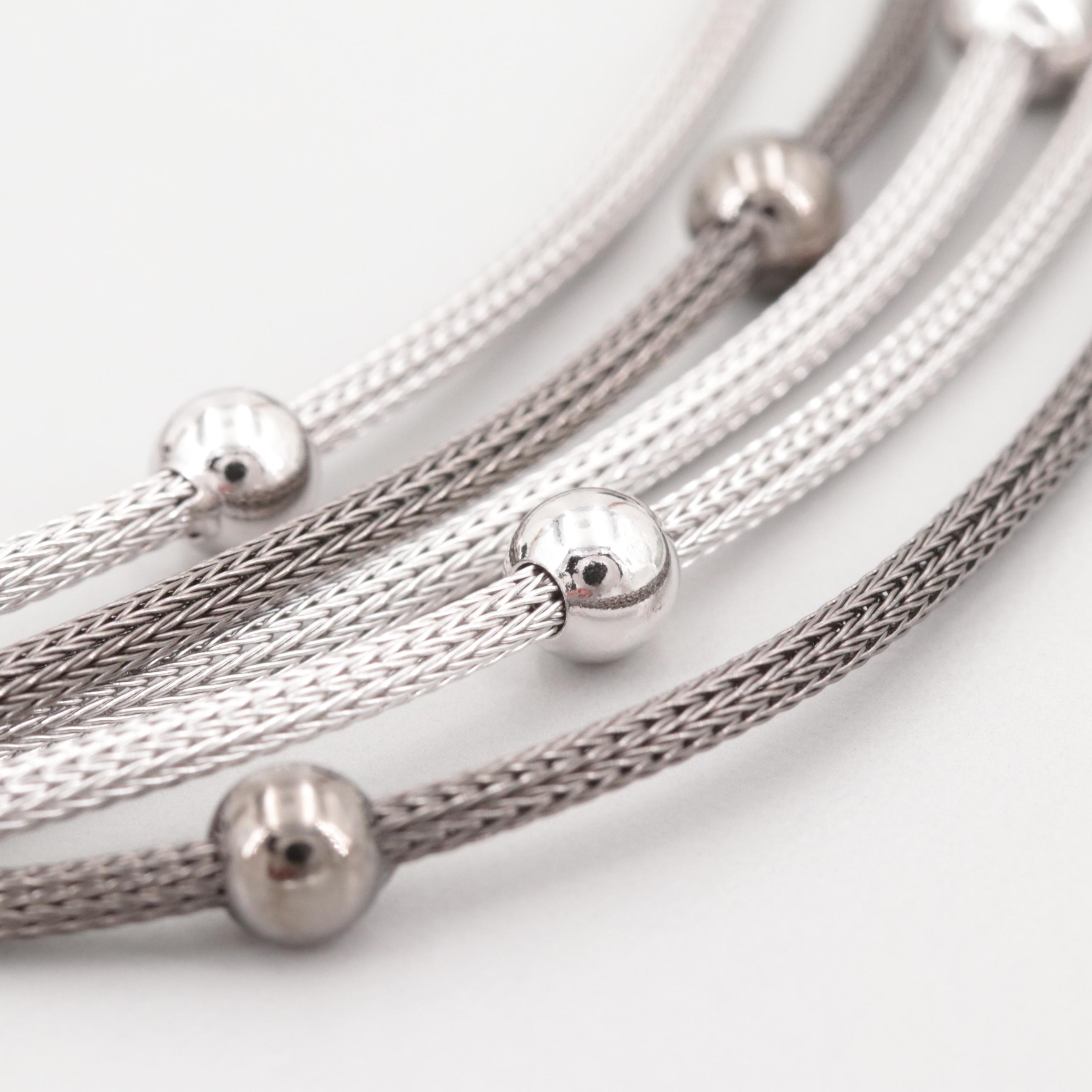 Sterling Silver Two Toned Woven Mesh Chain Jewelry Set