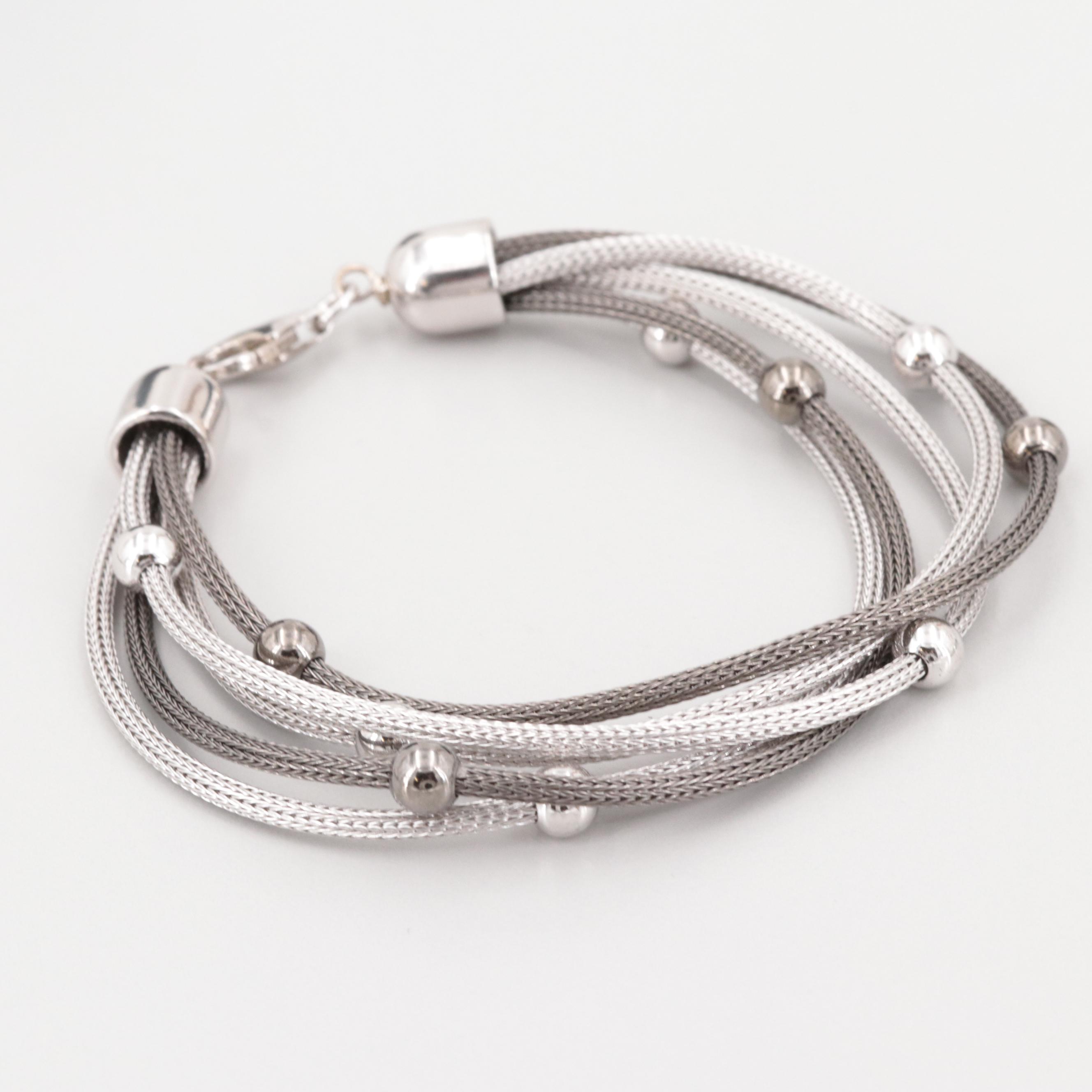 Sterling Silver Two Toned Woven Mesh Chain Jewelry Set