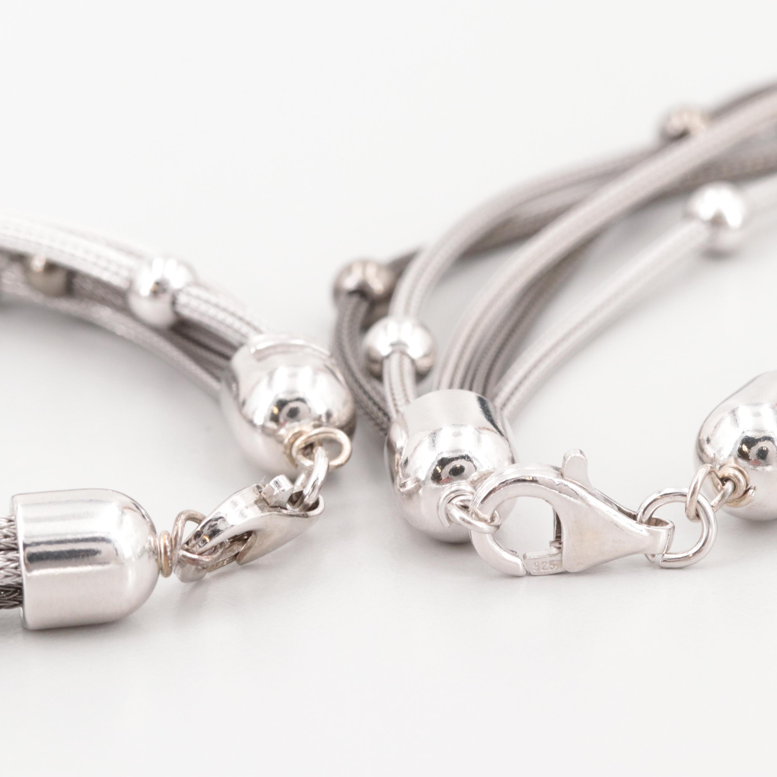 Sterling Silver Two Toned Woven Mesh Chain Jewelry Set